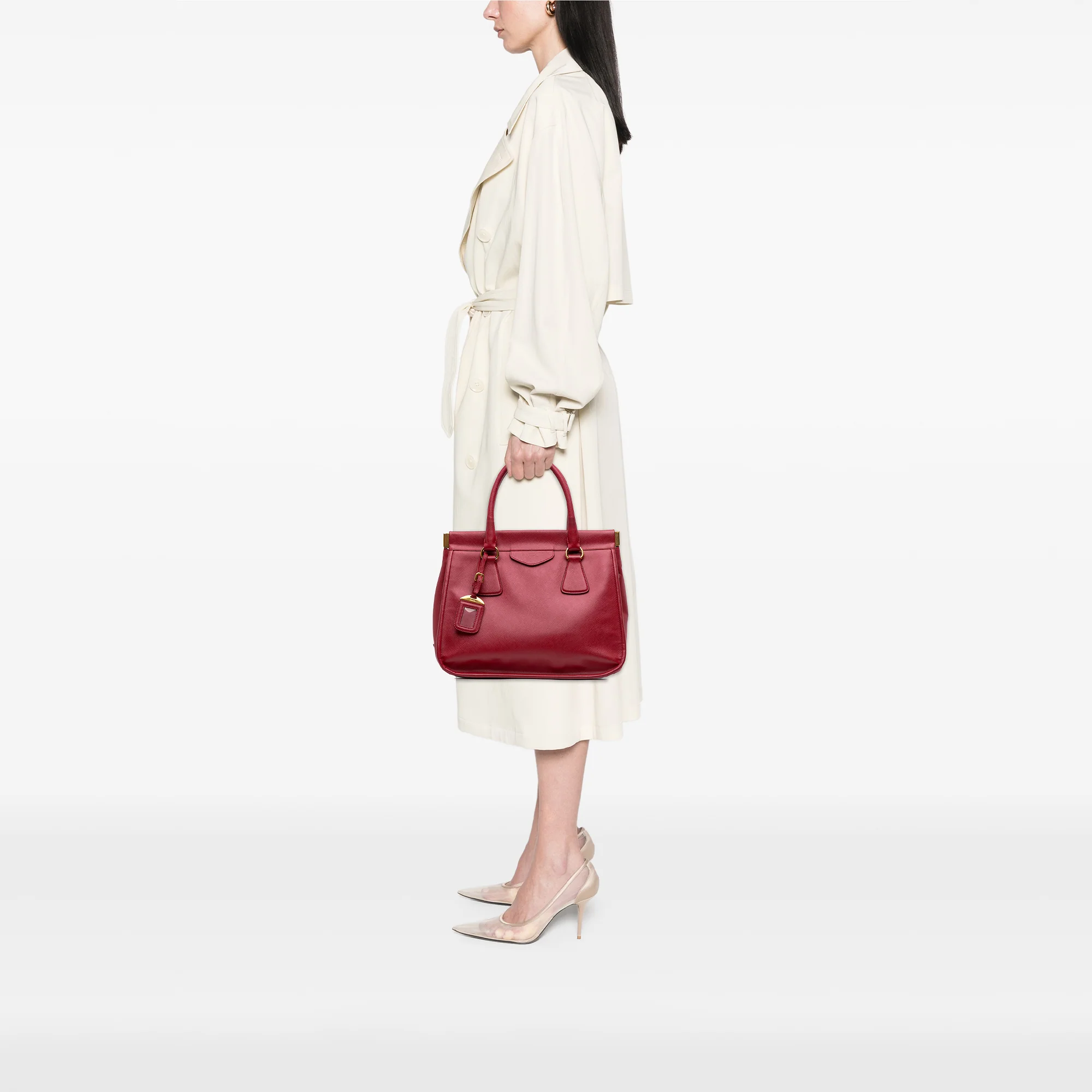 Prada | Pre-Owned Saffiano Lux Frame Tote | Red - Image 10