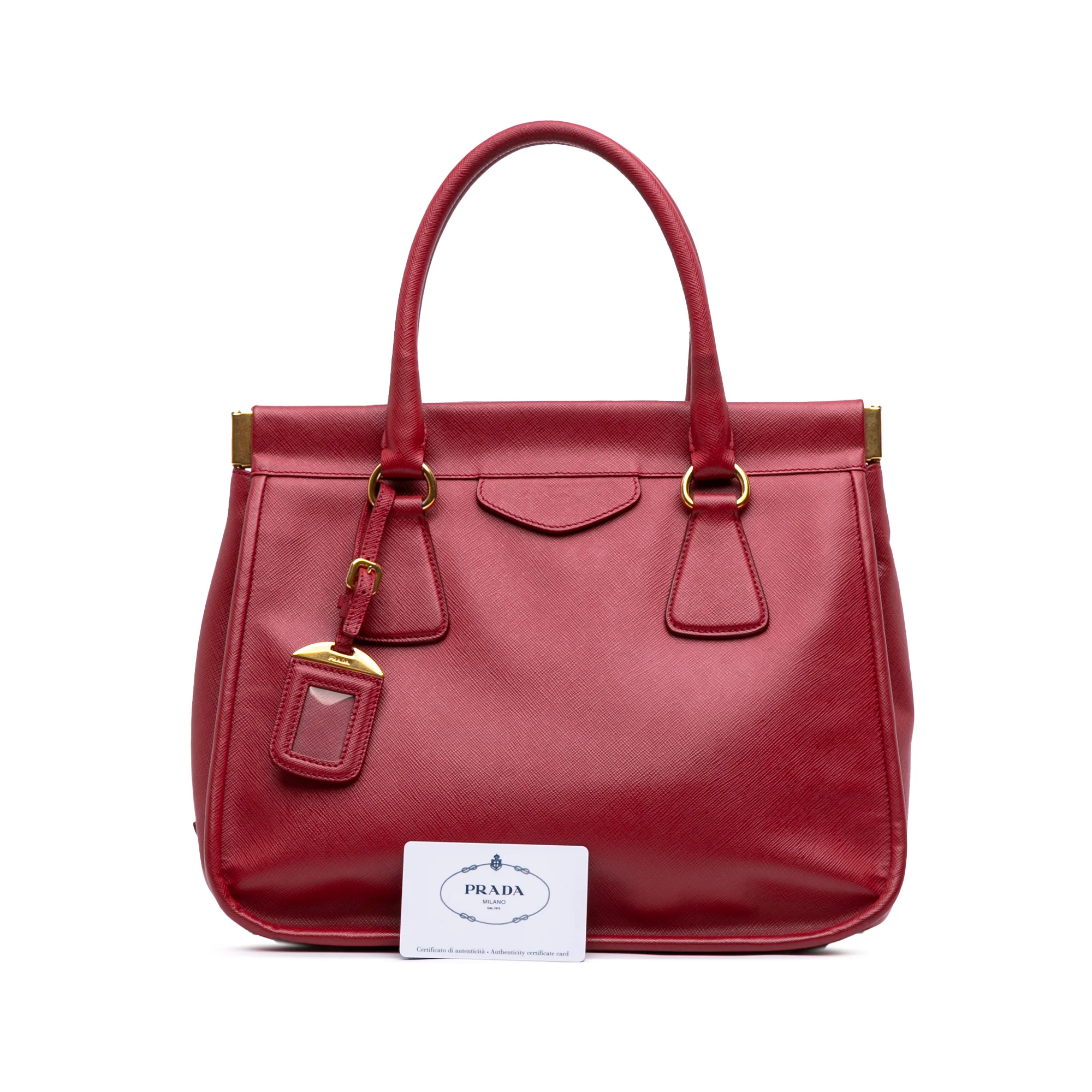 Prada | Pre-Owned Saffiano Lux Frame Tote | Red - Image 2