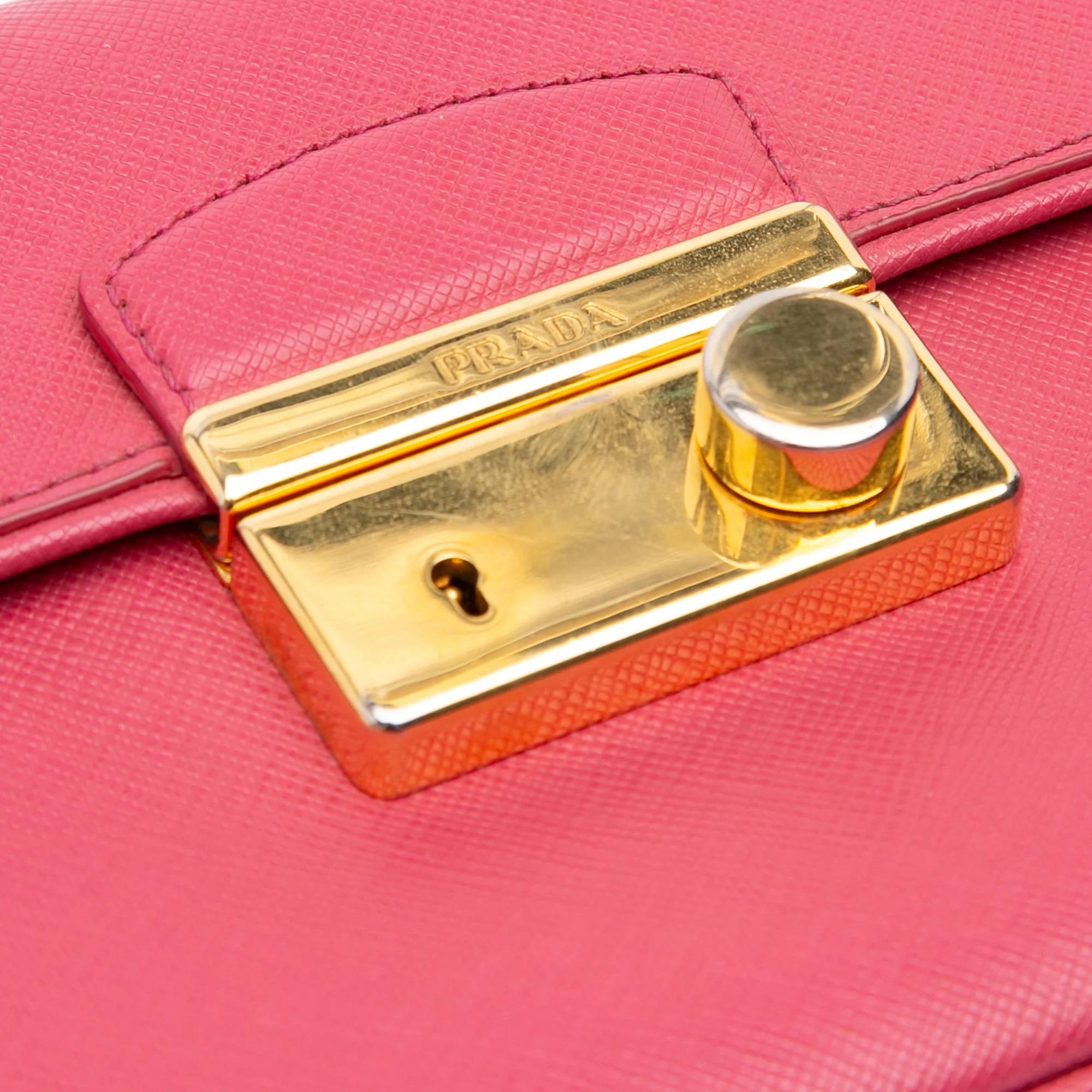 Prada | Pre-Owned Saffiano Sound Lock Satchel | Pink/Dark Pink - Image 7