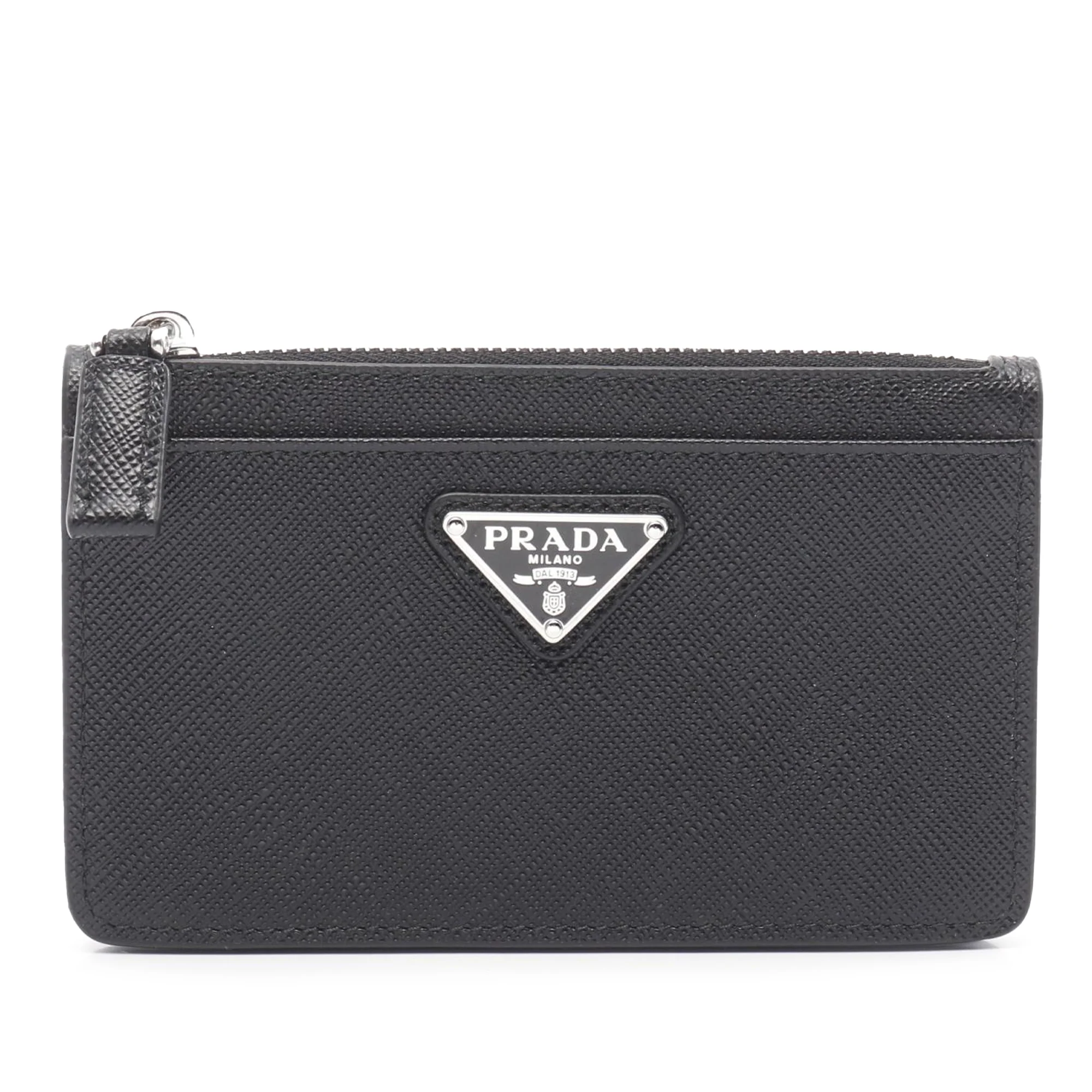 Prada | Pre-Owned Saffiano Triangle Logo Coin Pouch | Black