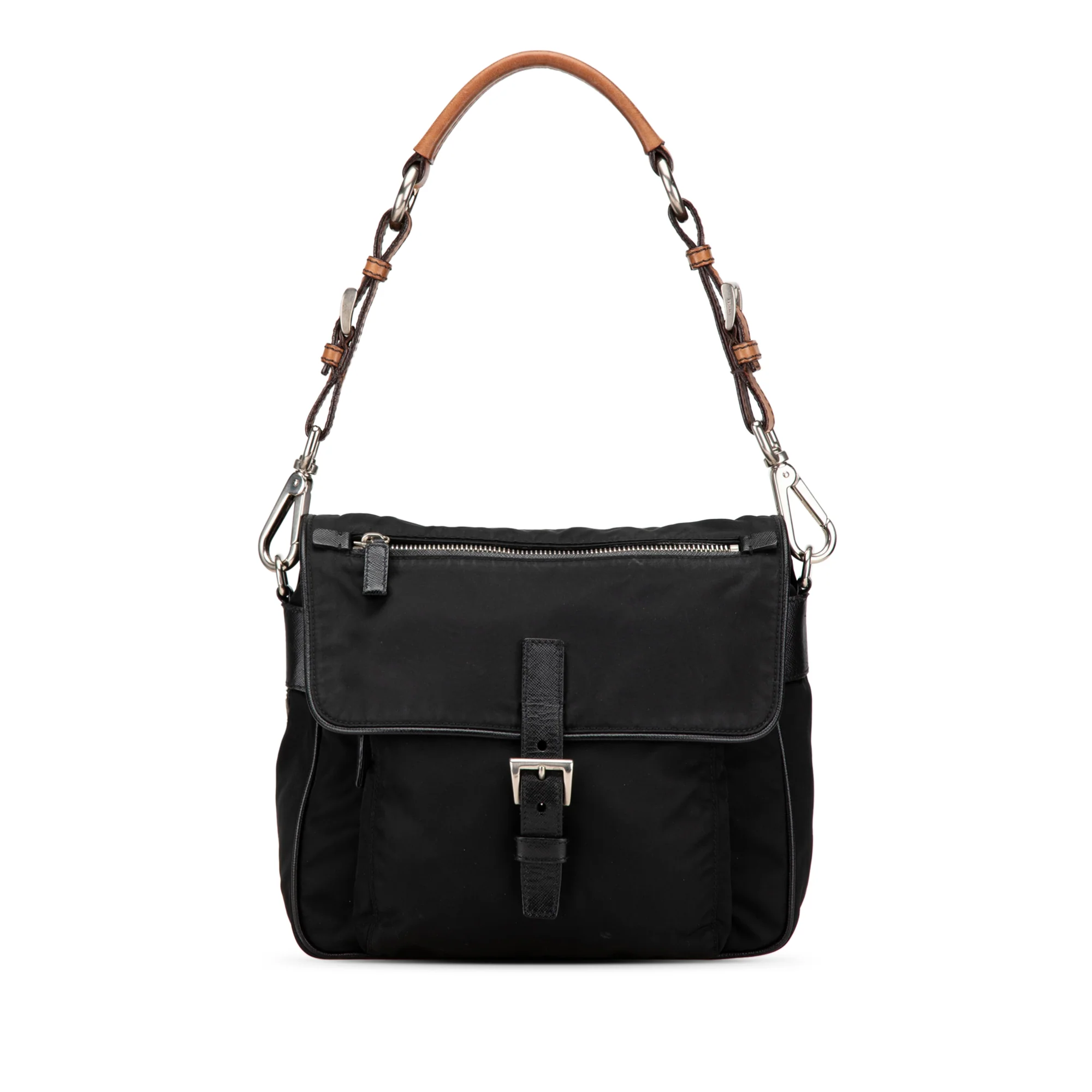 Prada | Pre-Owned Saffiano Trimmed Tessuto Shoulder Bag | Black