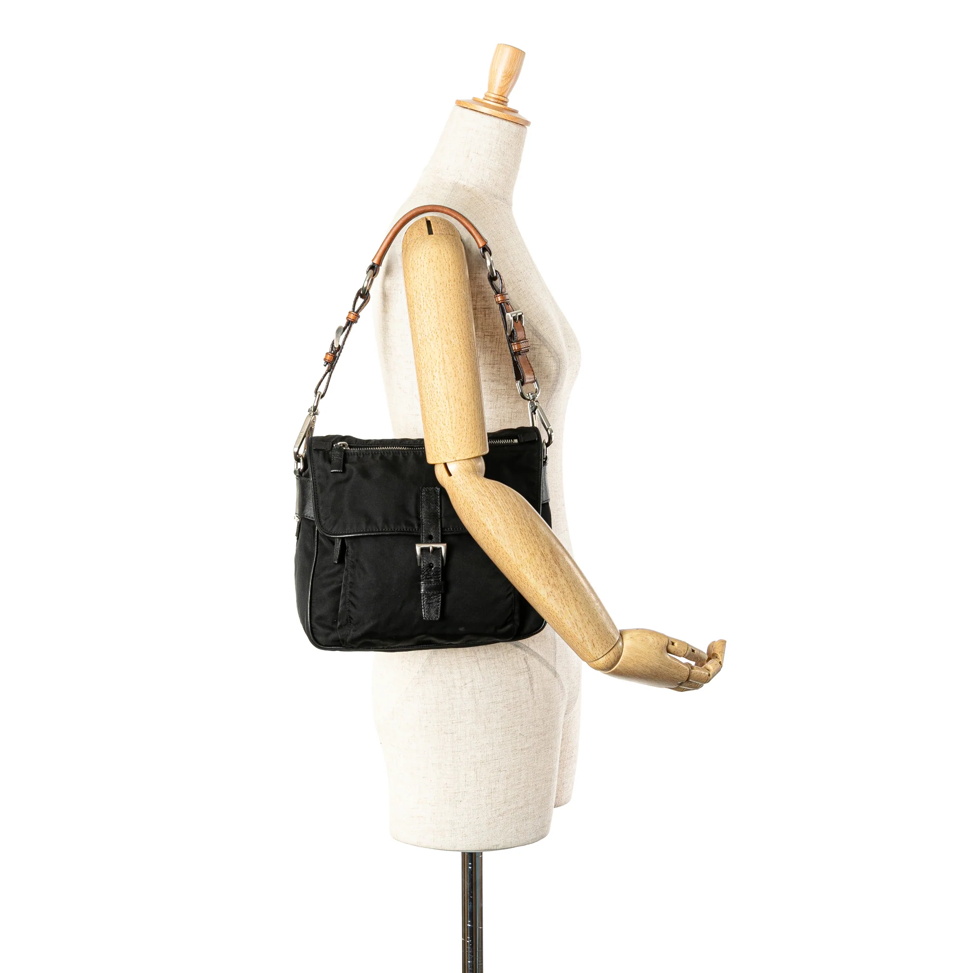 Prada | Pre-Owned Saffiano Trimmed Tessuto Shoulder Bag | Black - Image 2