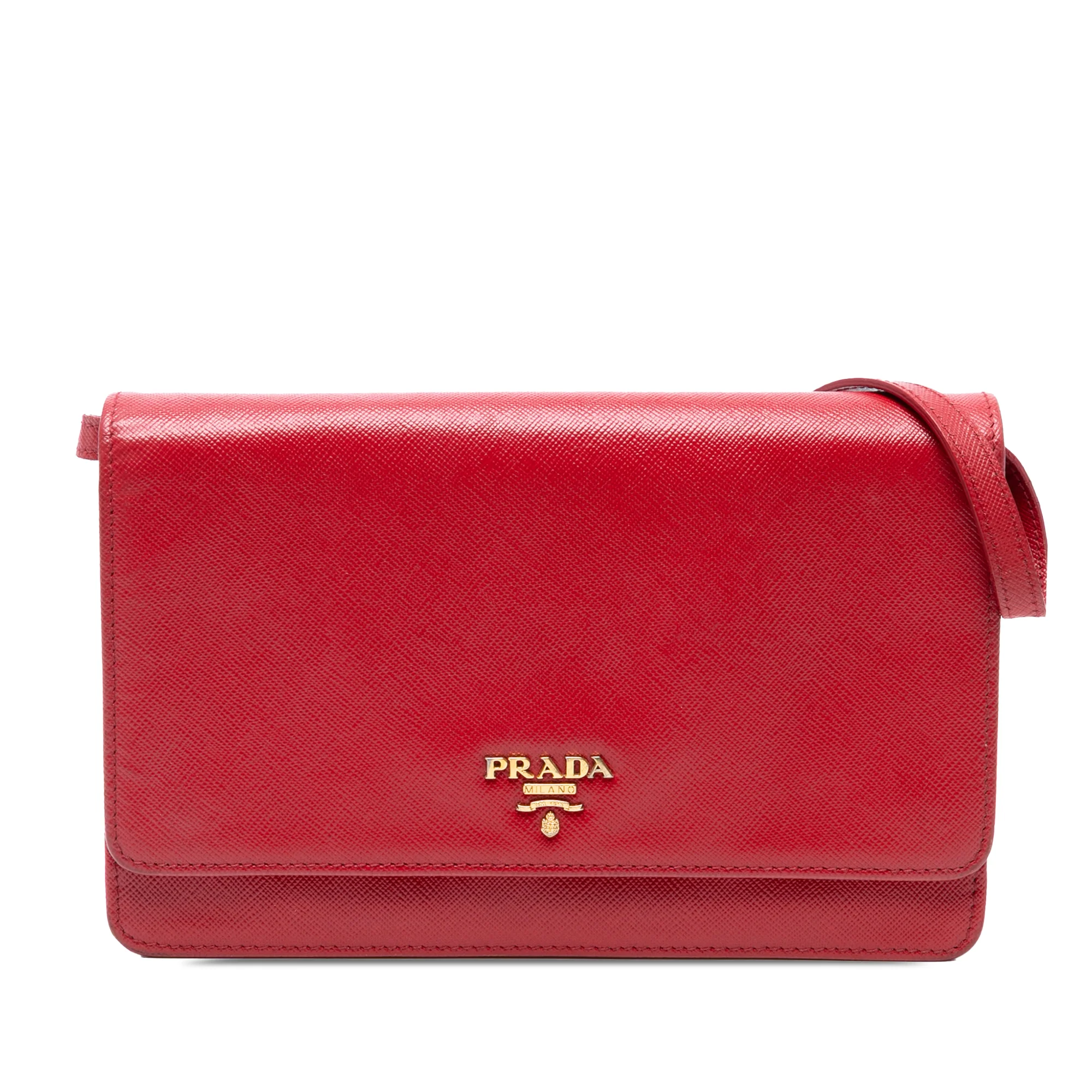 Prada | Pre-Owned Saffiano Wallet on Strap | Red