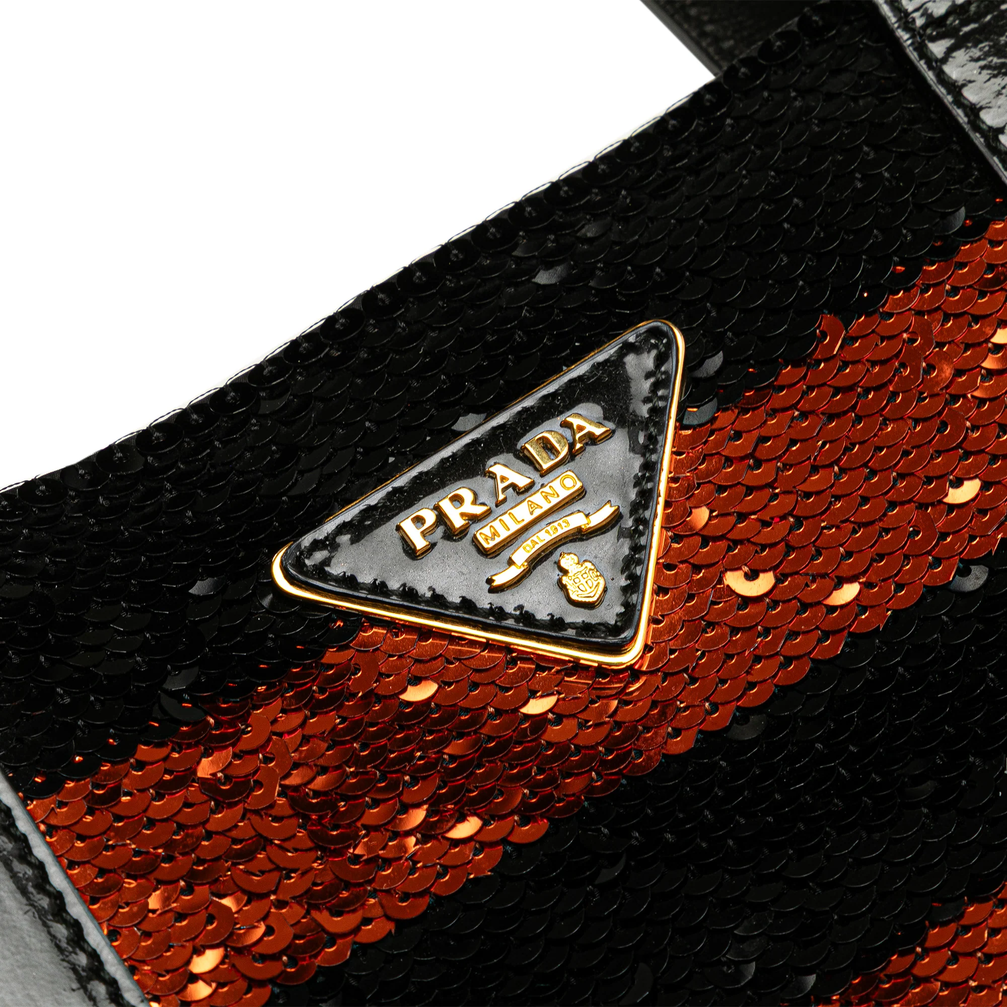 Prada | Pre-Owned Satin Sequin Stripes Tote | Orange - Image 3