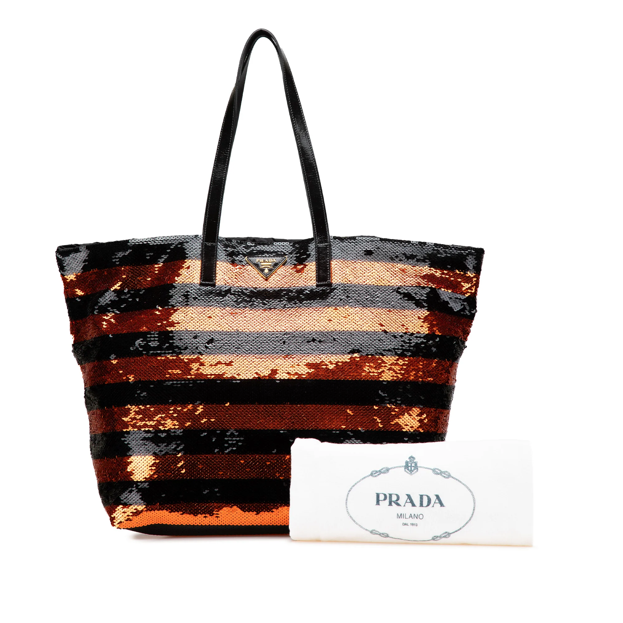 Prada | Pre-Owned Satin Sequin Stripes Tote | Orange - Image 6