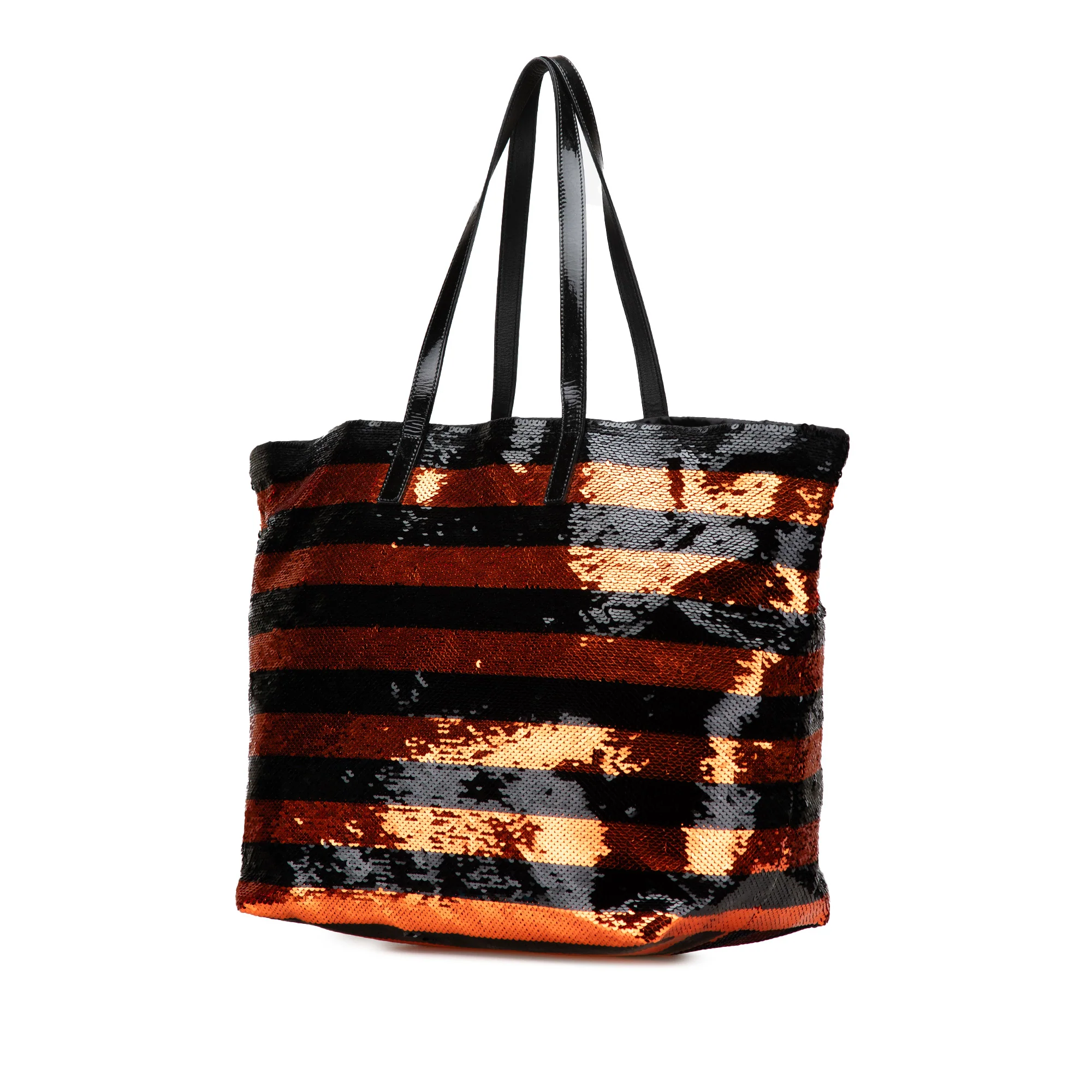 Prada | Pre-Owned Satin Sequin Stripes Tote | Orange - Image 7
