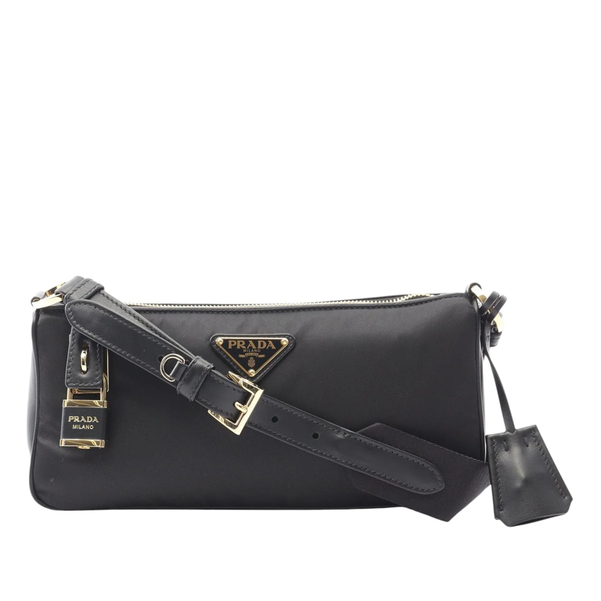 Prada | Pre-Owned Small Leather and Tessuto Crossbody | Black
