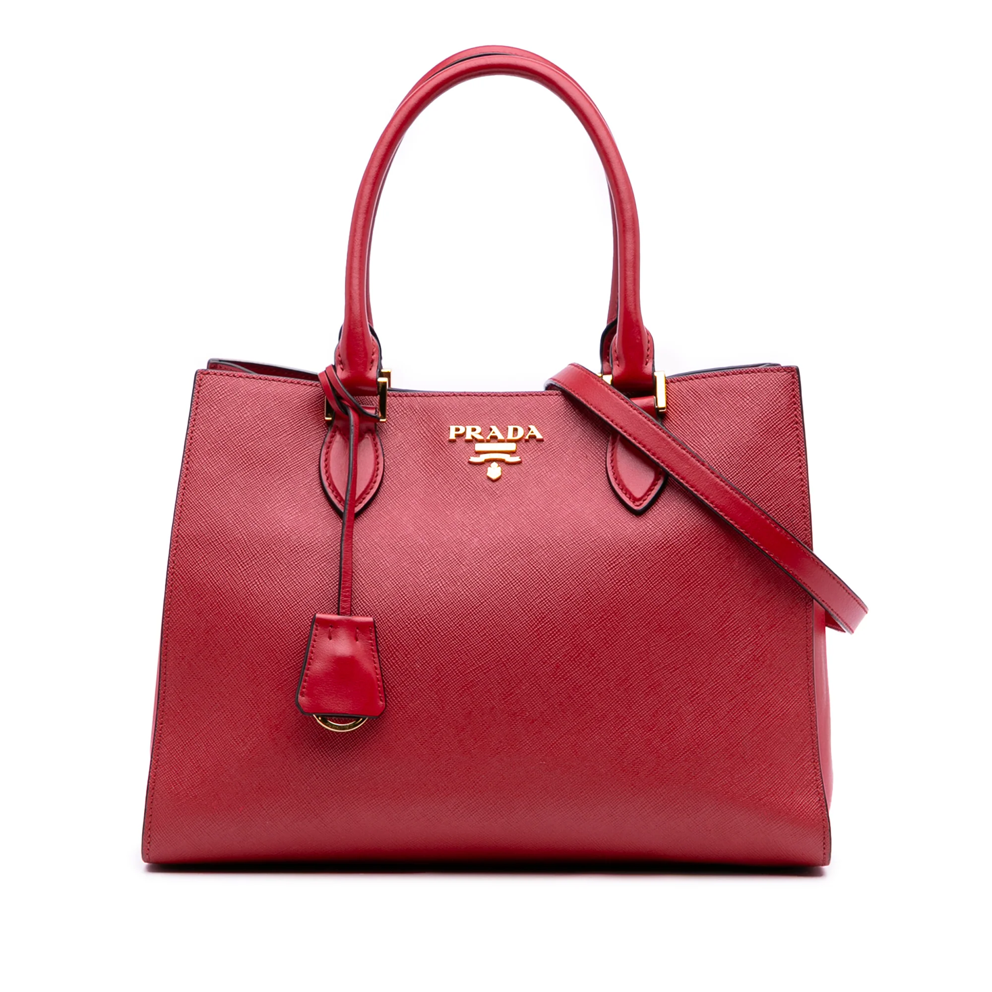 Prada | Pre-Owned Soft Calf Trimmed Saffiano Lux Satchel | Red