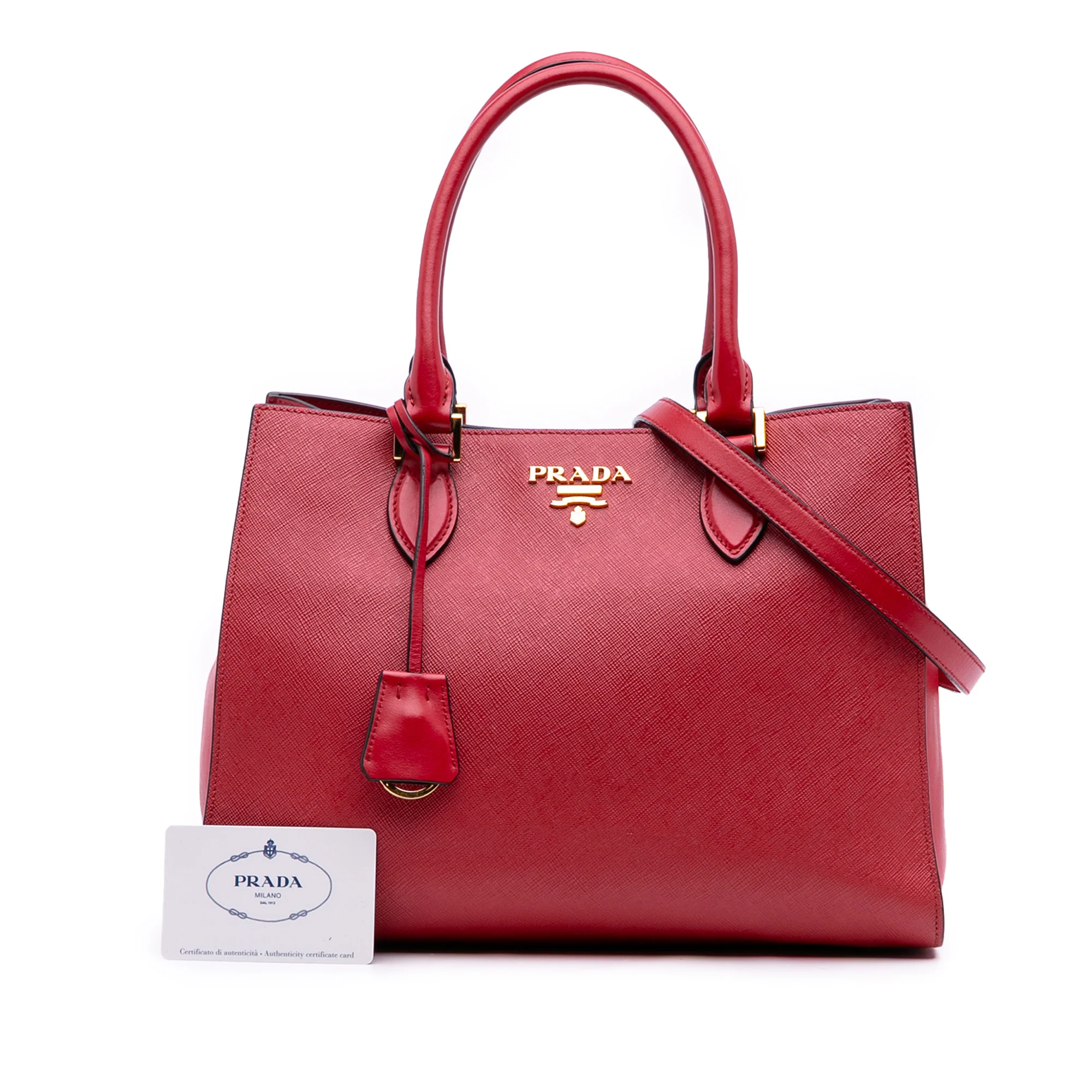 Prada | Pre-Owned Soft Calf Trimmed Saffiano Lux Satchel | Red - Image 5