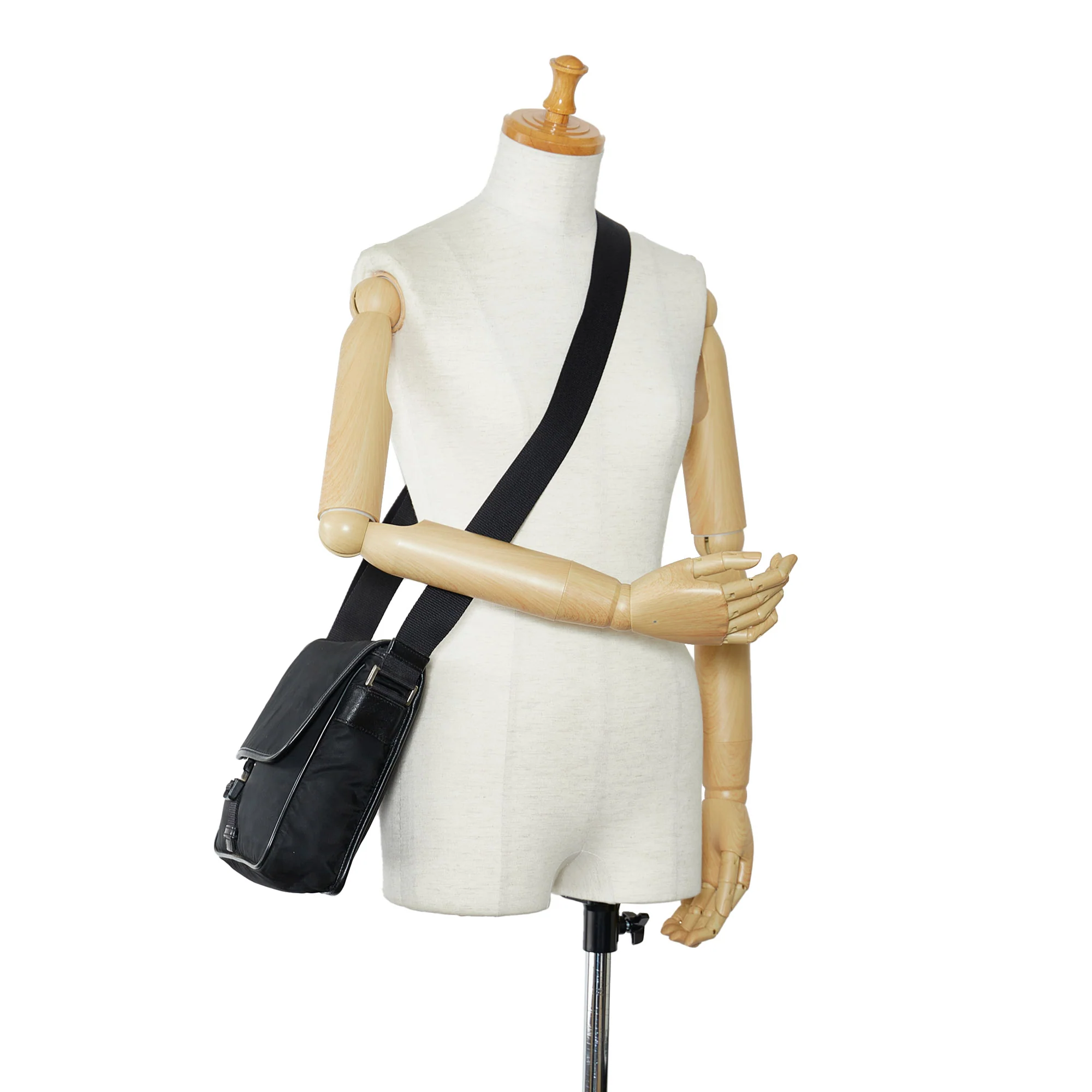 Prada | Pre-Owned Tessuto Buckle Messenger Bag - III | Black - Image 13