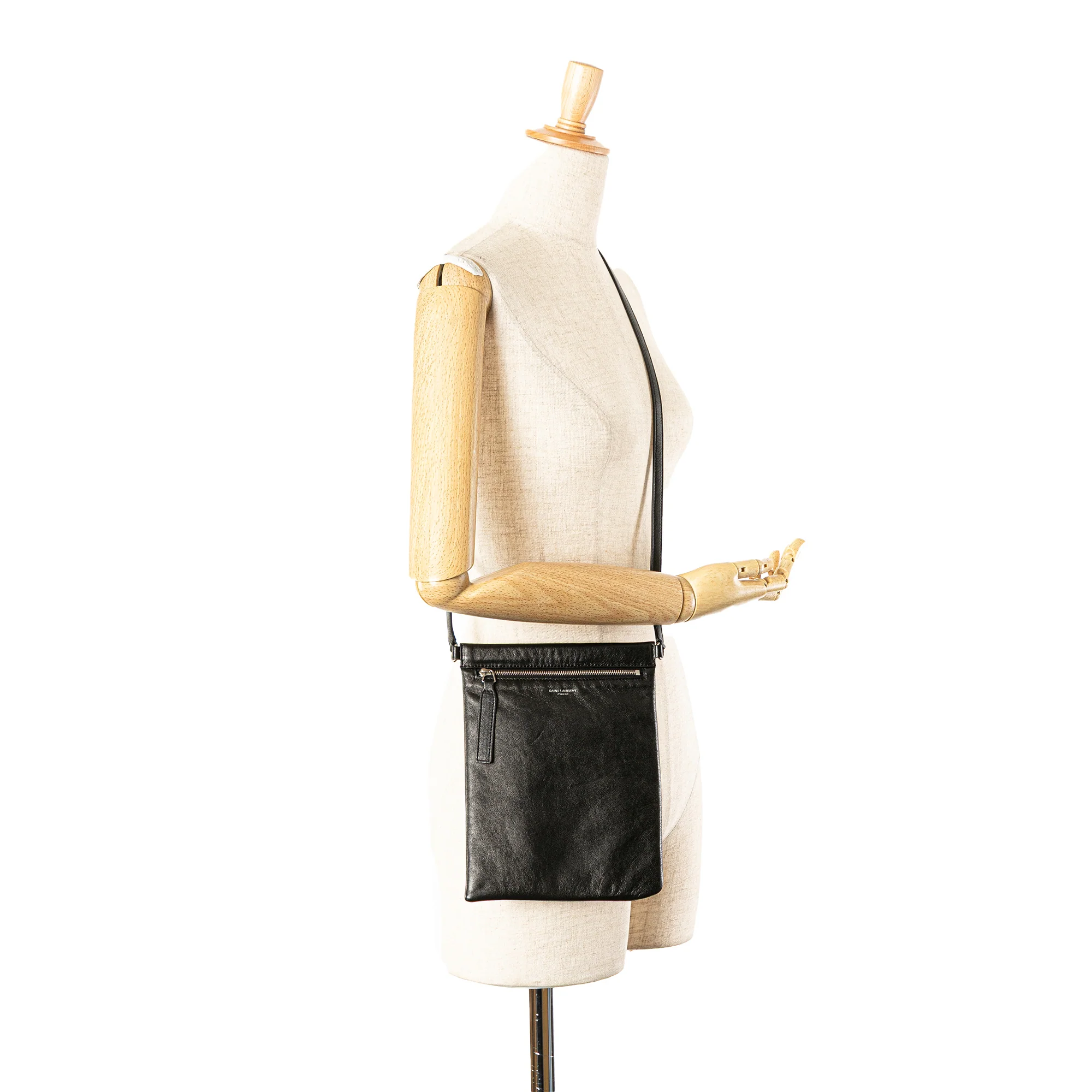 Saint Laurent | Pre-Owned Antiqued Lambskin Sid Flat Crossbody | Black - Image 4