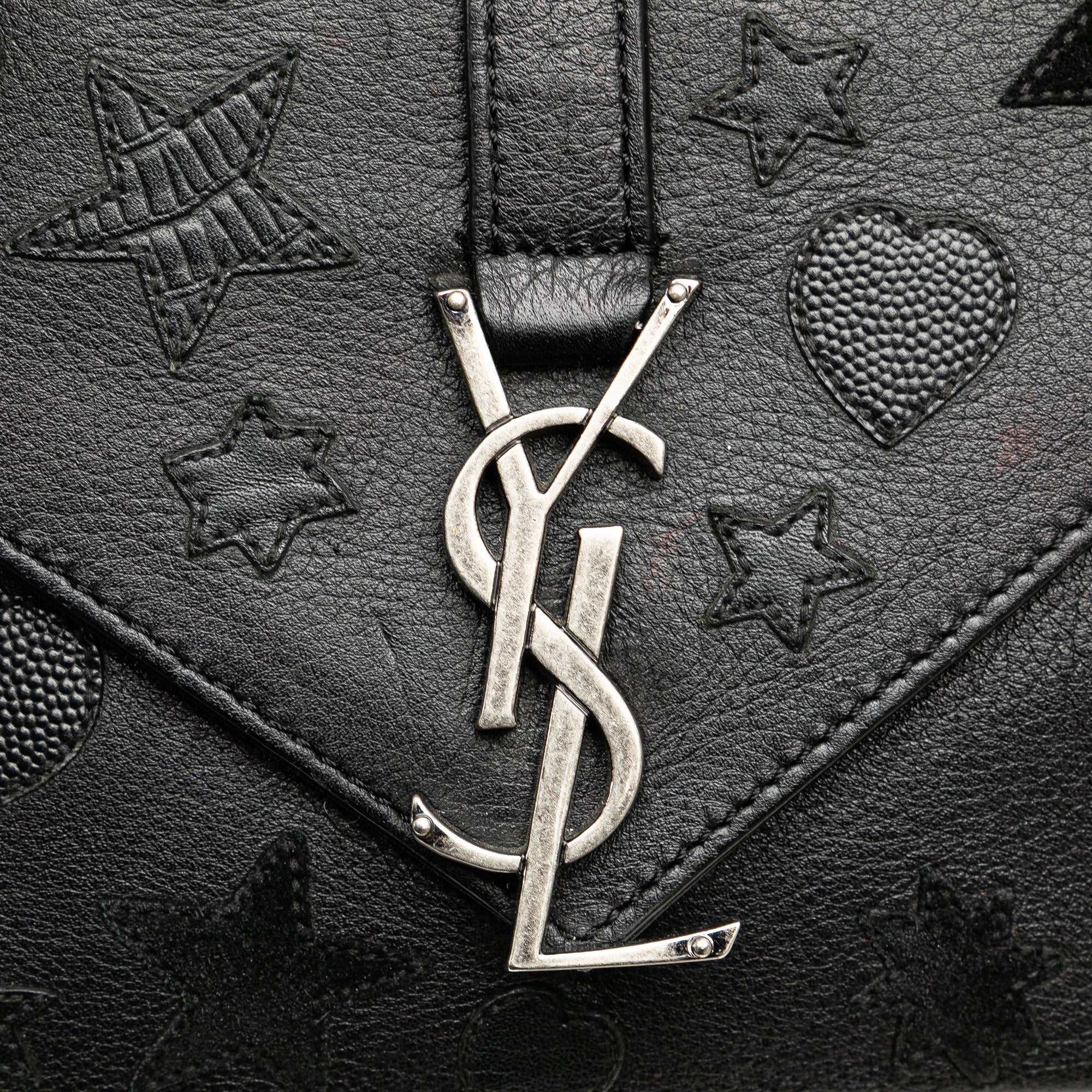 Saint Laurent | Pre-Owned Medium Monogram Heart Patchwork Chain Wallet | Black - Image 11