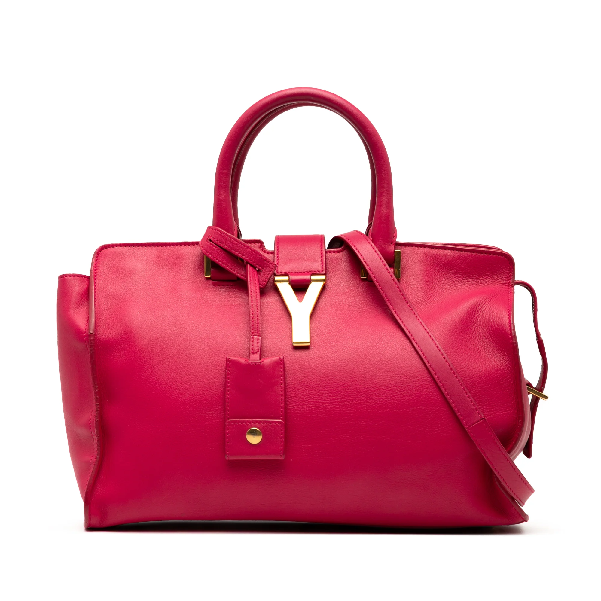 Saint Laurent | Pre-Owned Small Leather Classic Y Cabas Satchel | Pink/Hot Pink