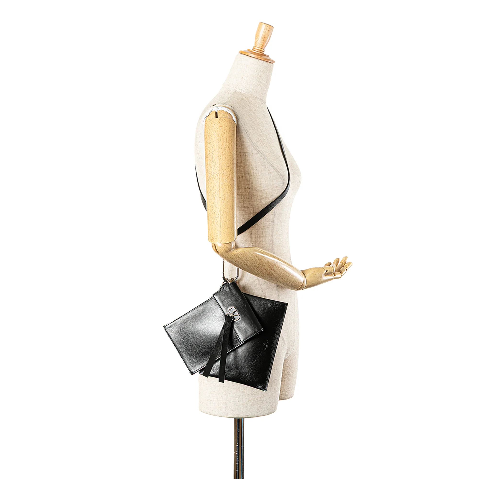 Valentino | Pre-Owned Leather VRing Neck Pouch | Black - Image 5