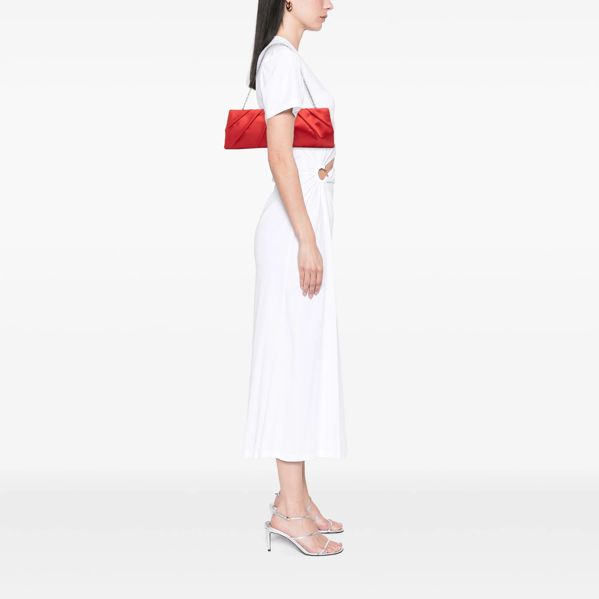 Valentino | Pre-Owned Satin Pleated Chain Evening Clutch | Red - Image 2