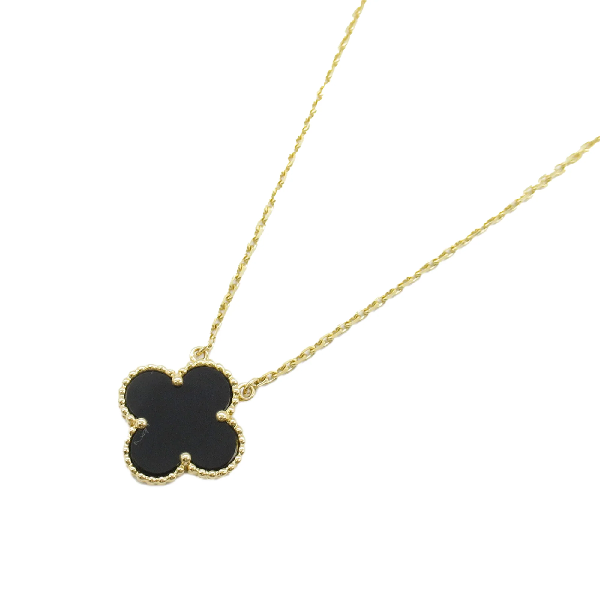 Van Cleef and Arpels | Pre-Owned 18K Yellow Gold and Onyx Vintage Alhambra Pendant Necklace | Gold/BlackBlackBlack - Image 2