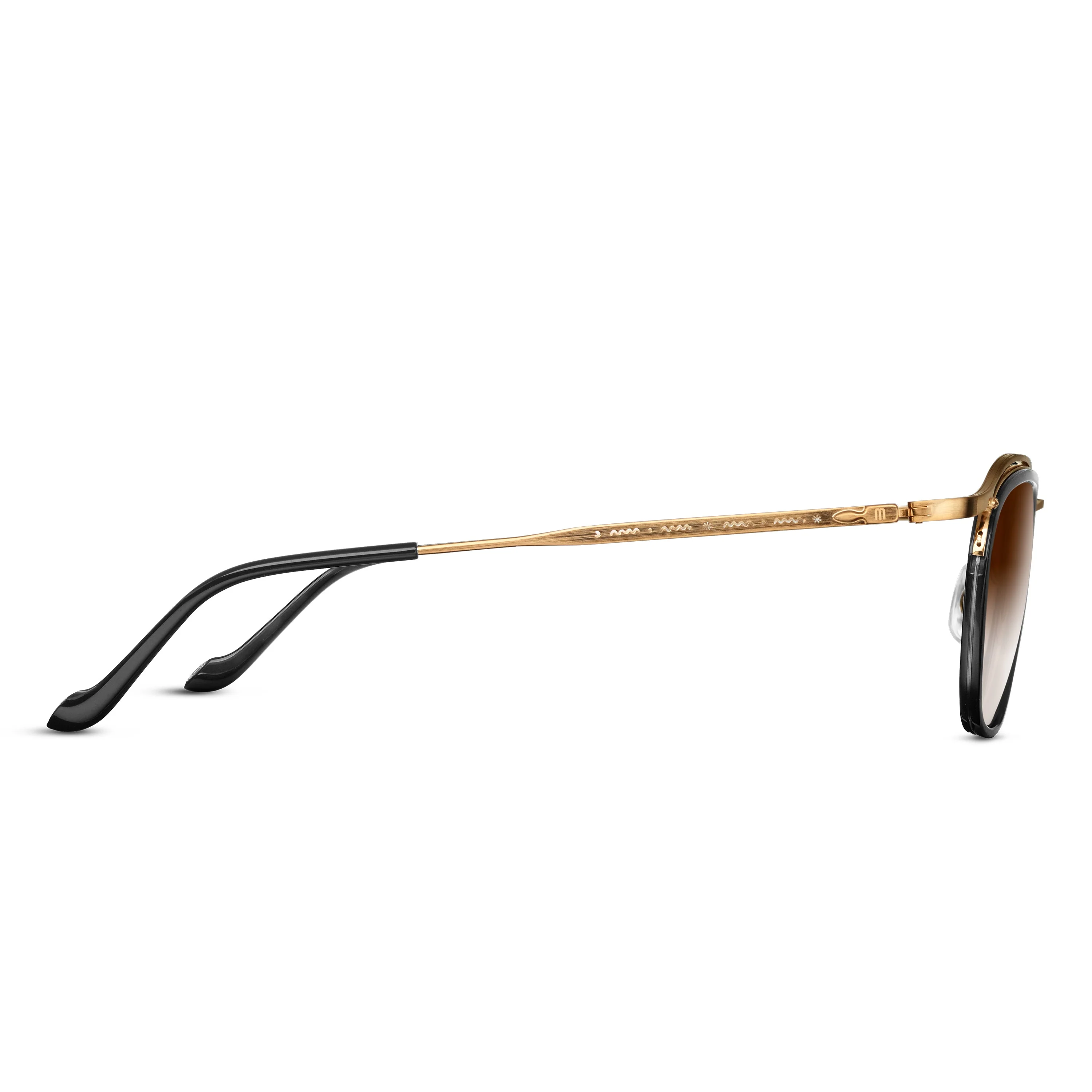 Unisex | M3092 Square Sunglass | Brushed Gold/Black | Brown Gradient Lens | 52MM - Image 2