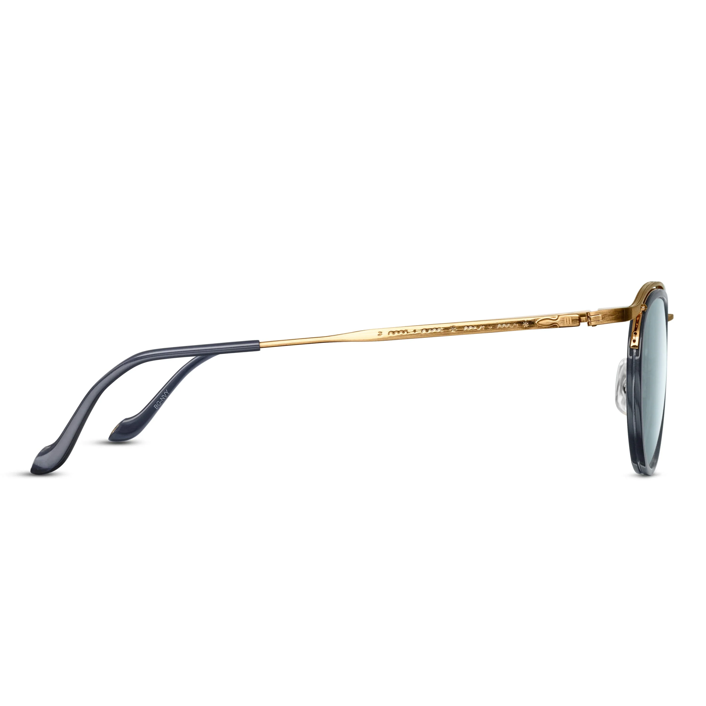 Unisex | M3093 Panto Sunglass | Brushed Gold/Navy | Blue Grey Lens | 49MM - Image 2
