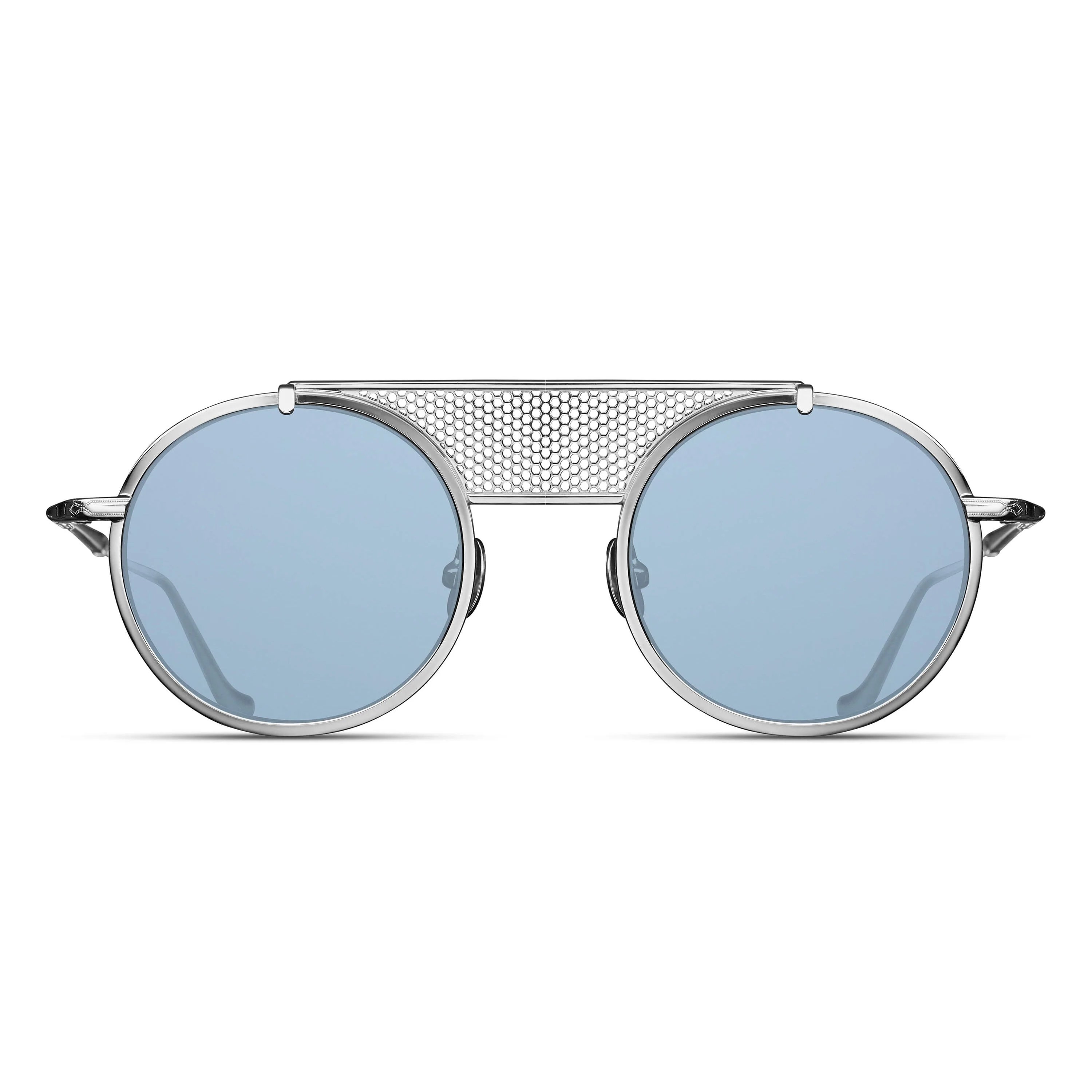 Unisex | M3097 Round Sunglass | Palladium White | Cobalt Blue Lens | 50MM