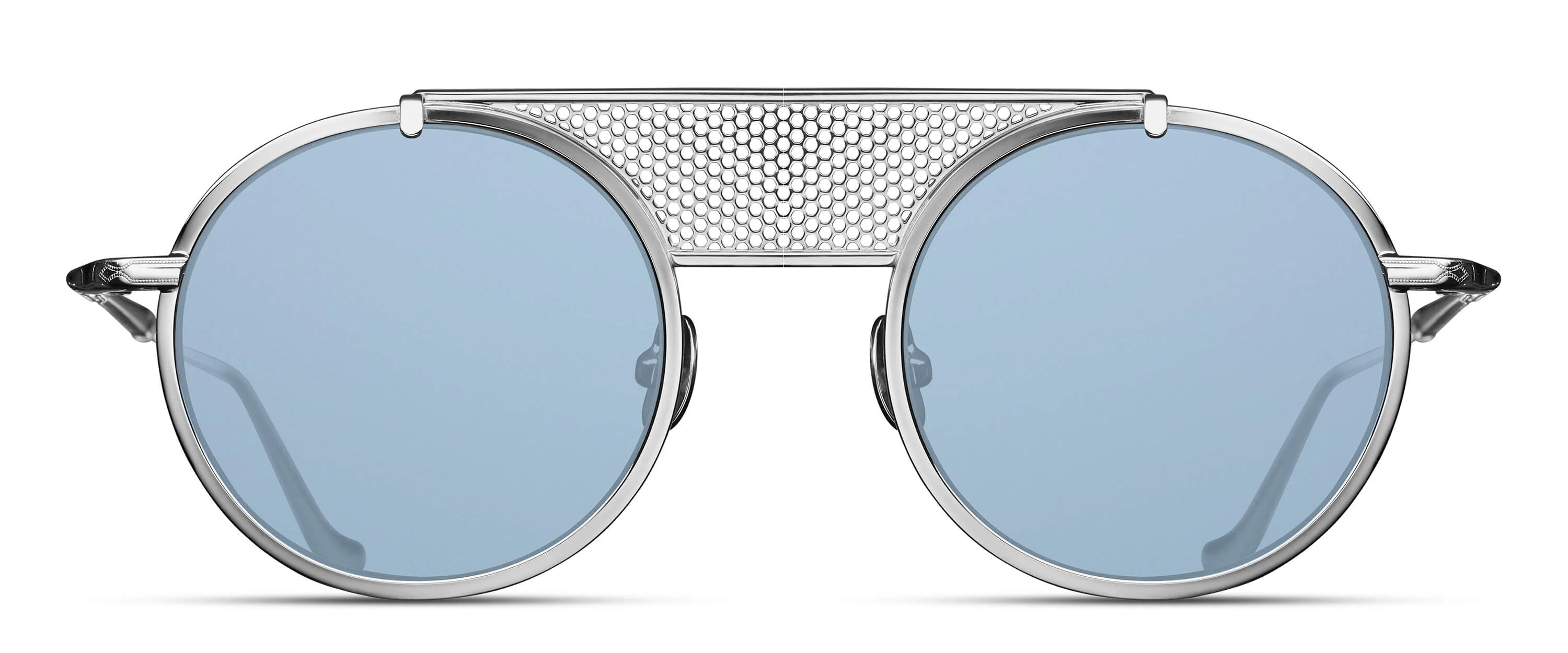 Unisex | M3097 Round Sunglass | Palladium White | Cobalt Blue Lenses | 47MM
