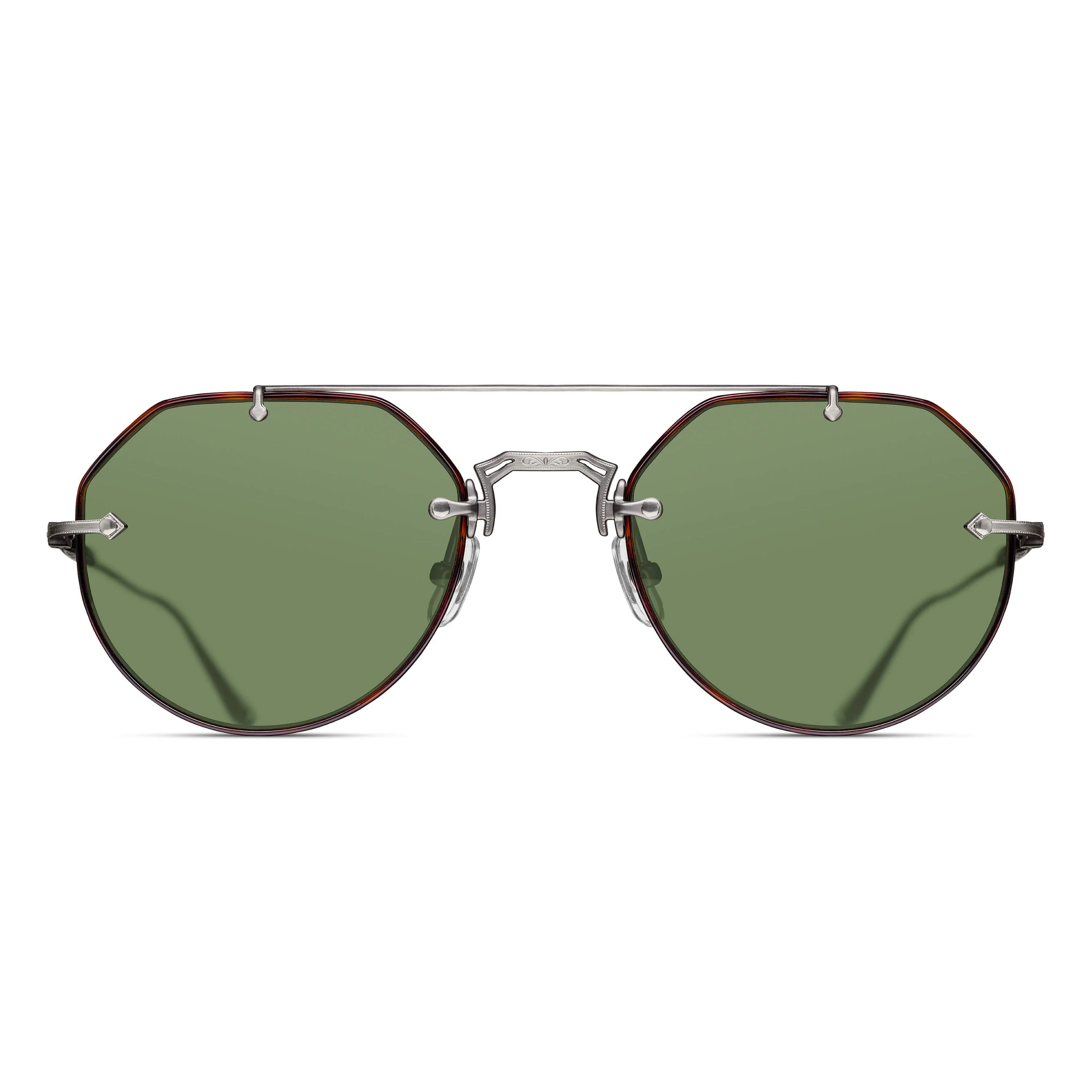 Unisex | M3121 Geometric Sunglass | Dark Tortoise/Antique Silver | Cafe Sage Green Lens | 53MM