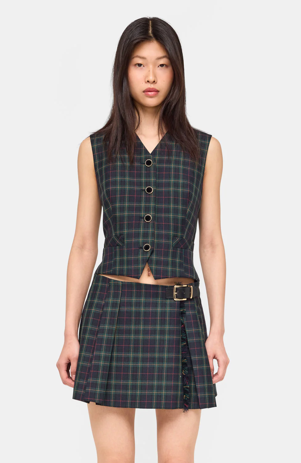 Tana Skirt | Navy/Green Plaid