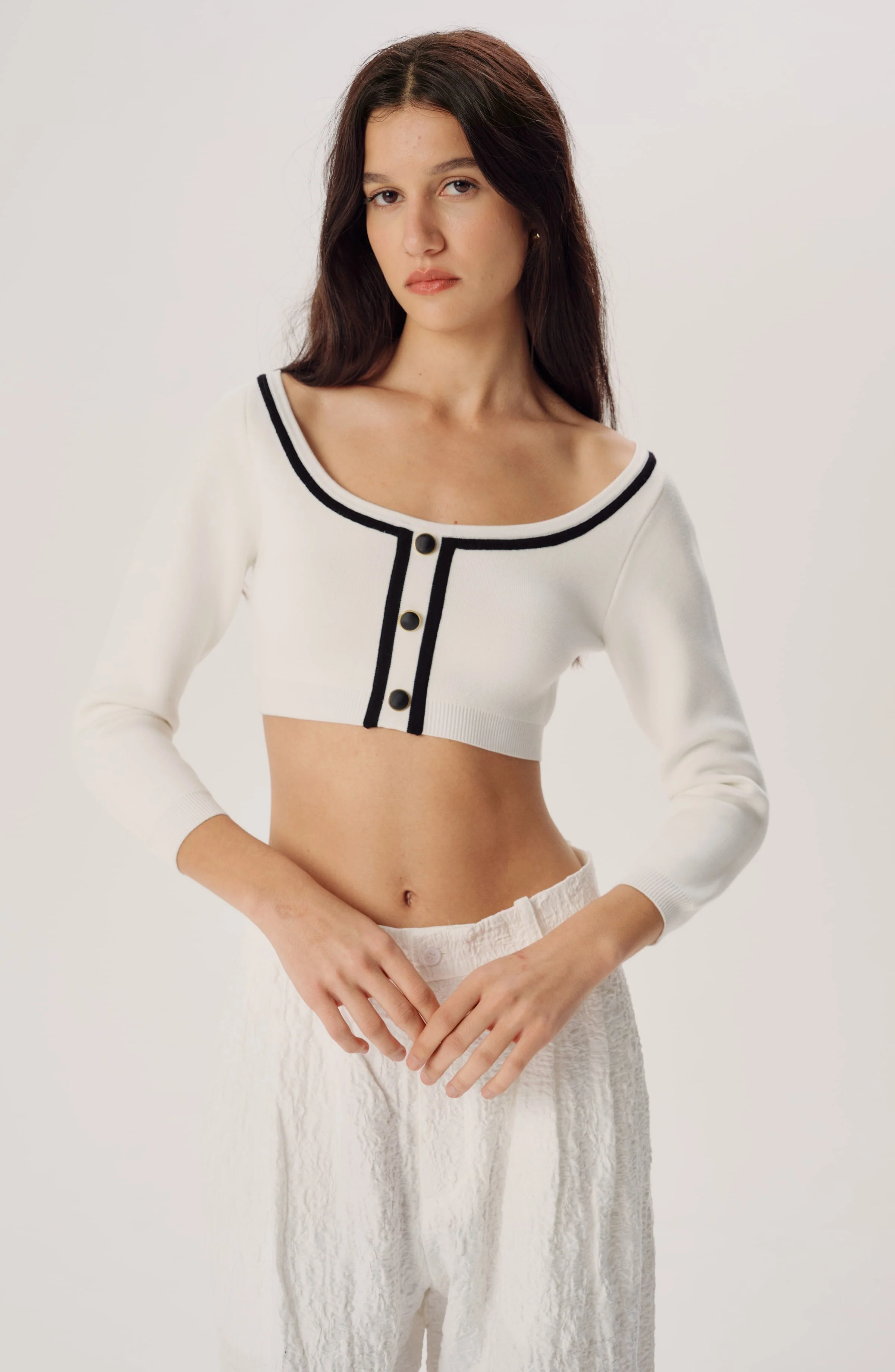 Watkins Knit Cardigan | White Black - Image 2