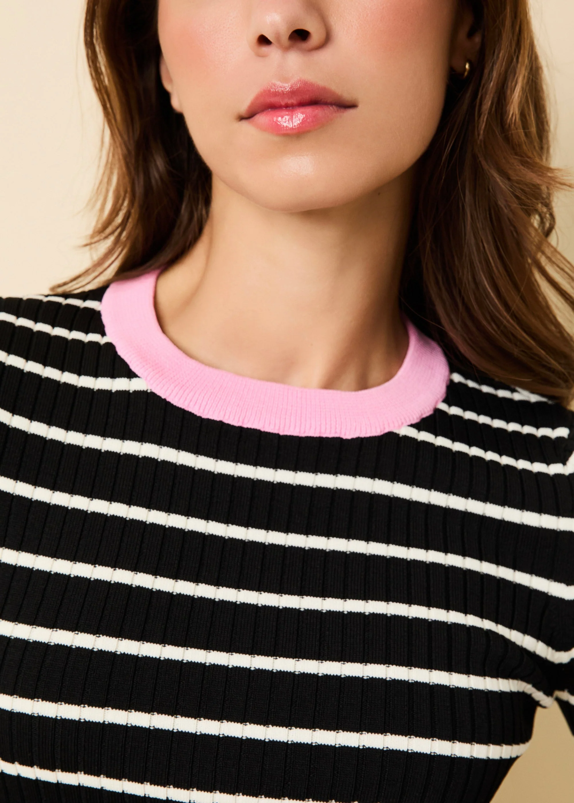Dora Ribbed Knit Top | Noir / Brule Stripe / Bon Bon - Image 2