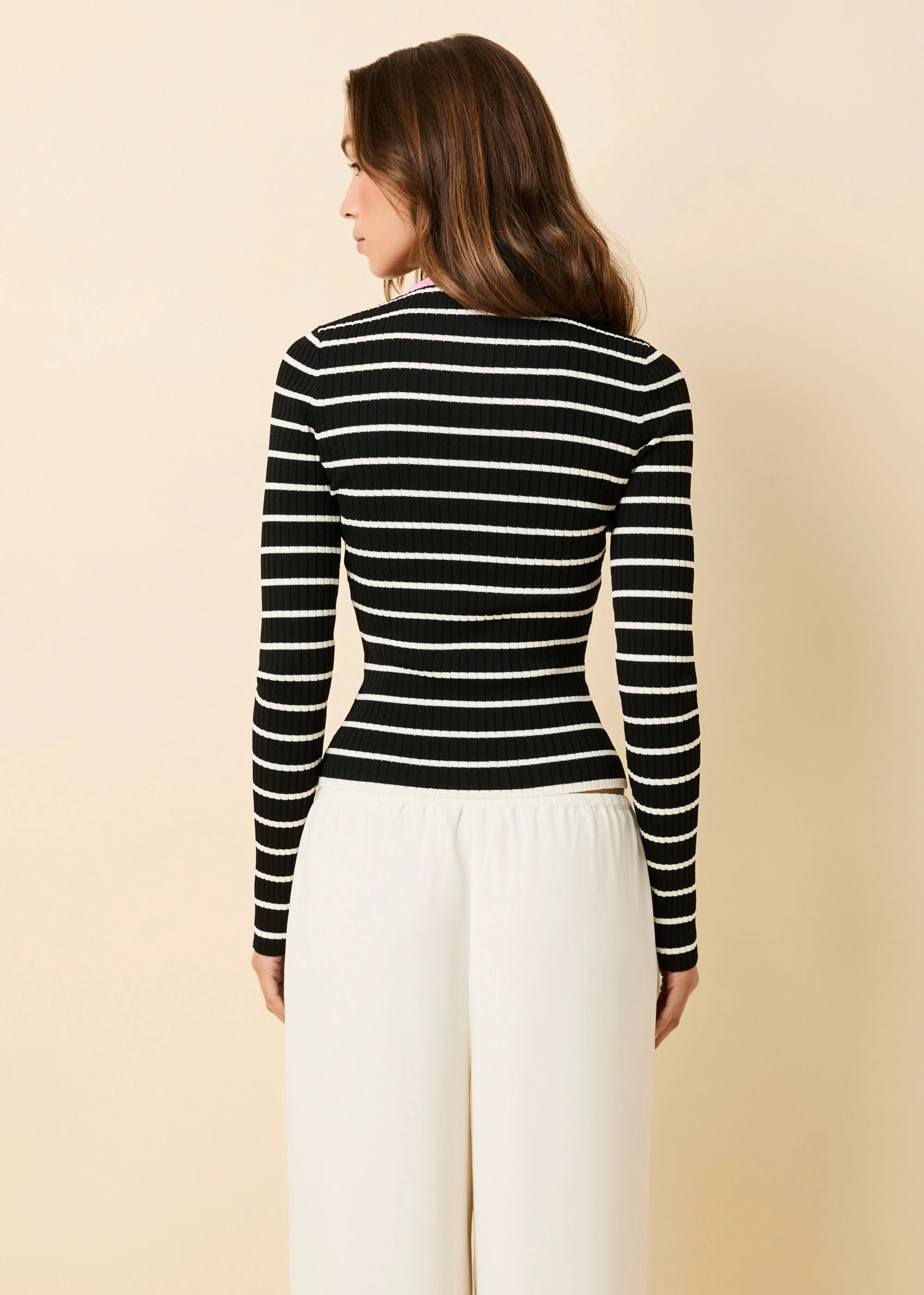 Dora Ribbed Knit Top | Noir / Brule Stripe / Bon Bon - Image 4
