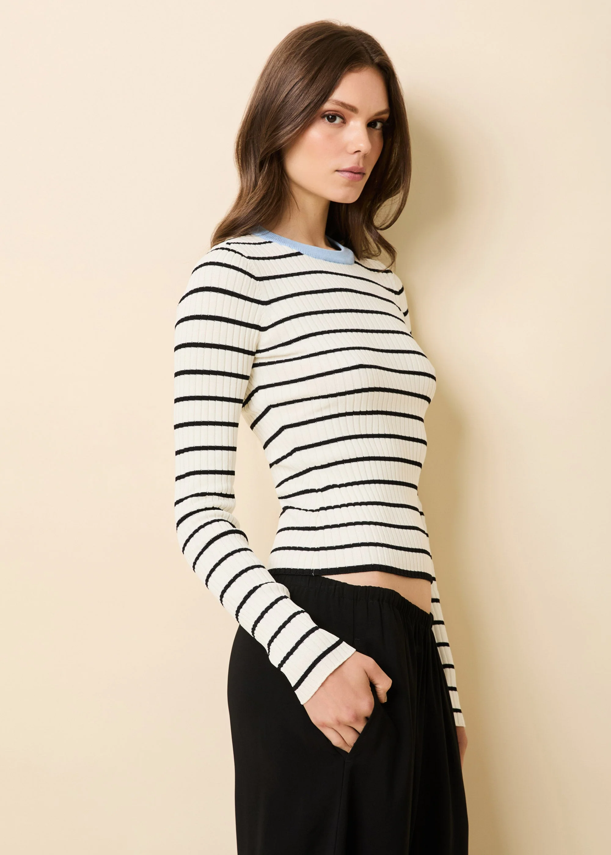 Dora Ribbed Knit Top Brule / Noir S | Brule / Open Water - Image 4