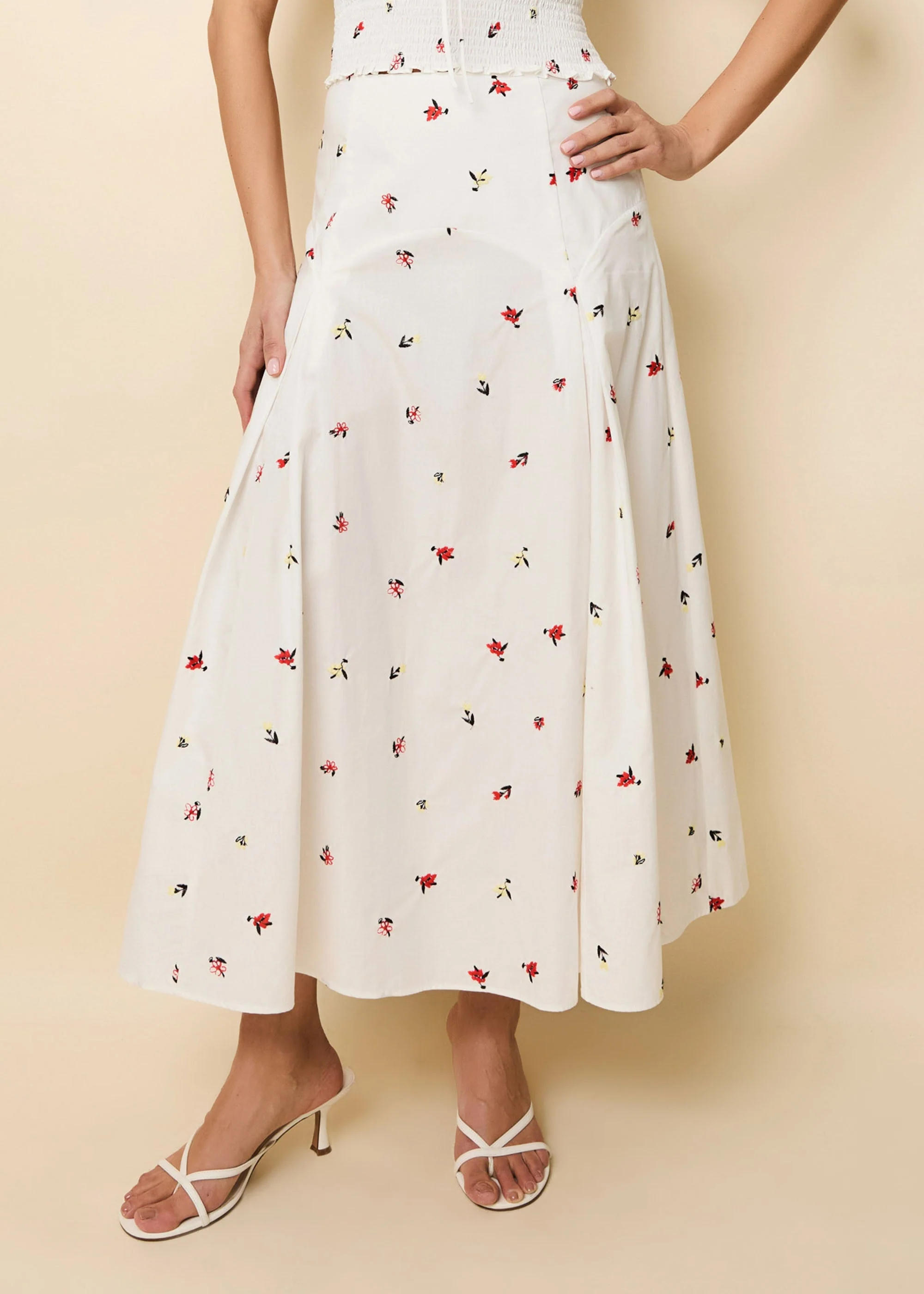 Gael Skirt Poplin Embroidered Floral | Optic White