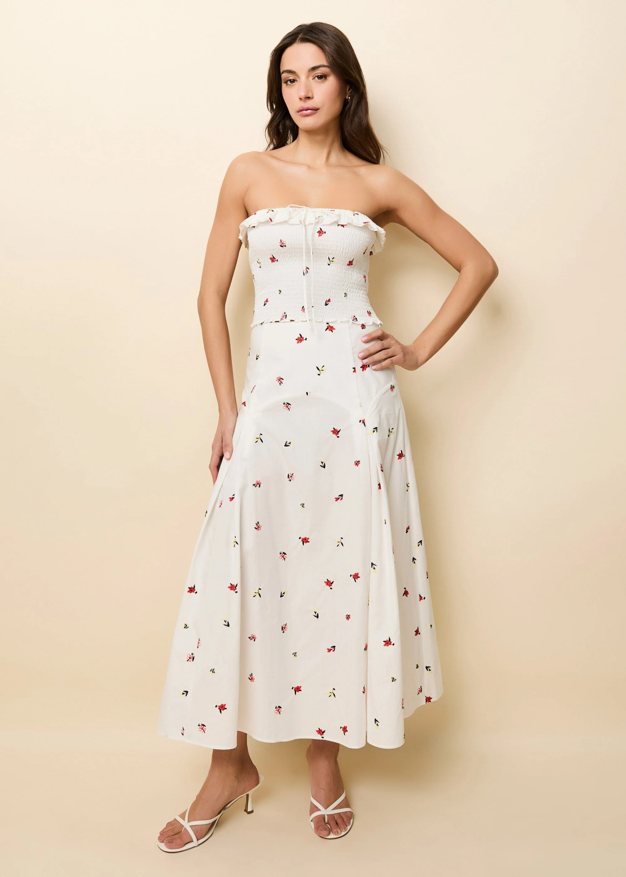 Gael Skirt Poplin Embroidered Floral | Optic White - Image 2