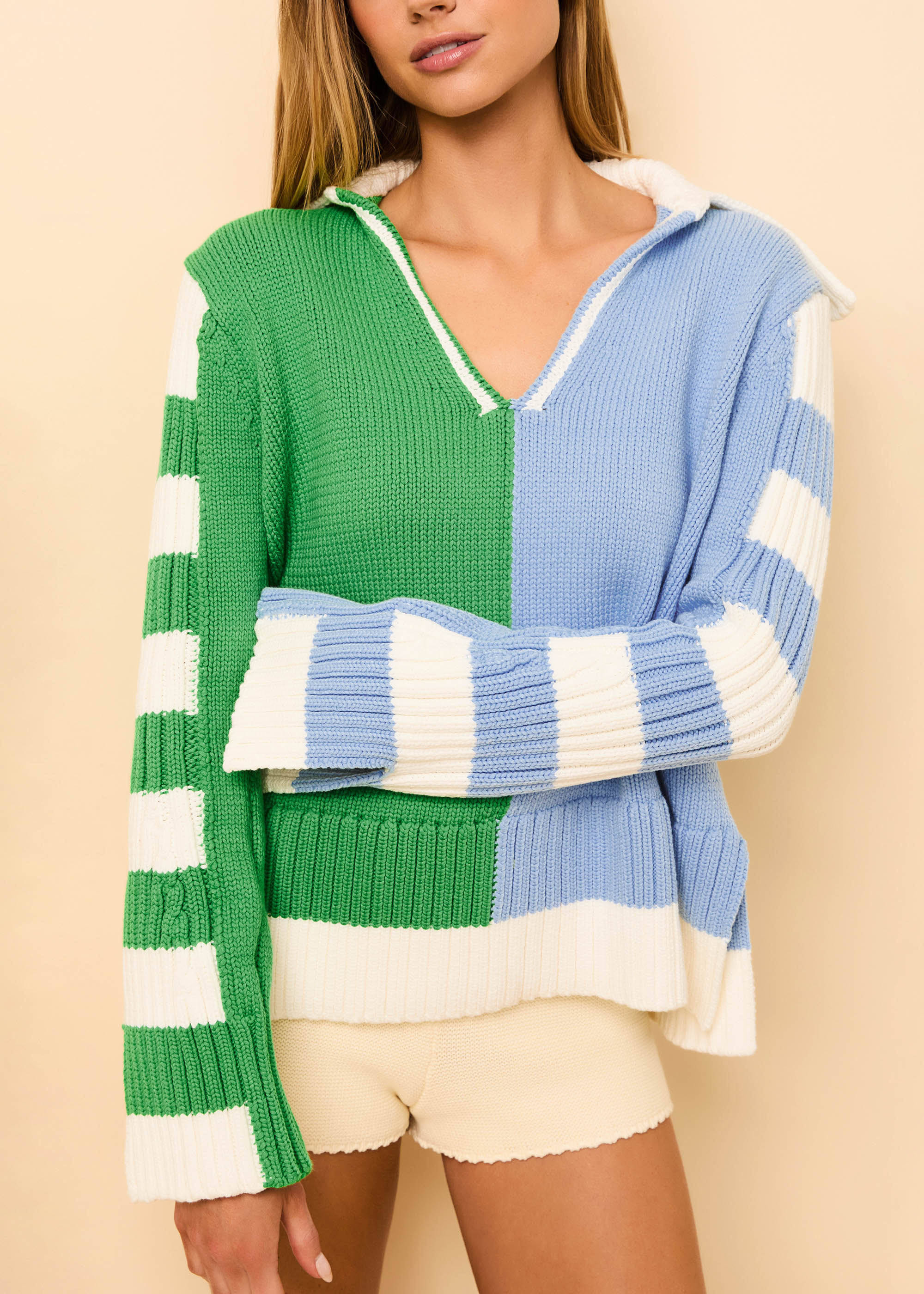Jack Sweater Colorblock | Turtle Green / Blue Lagoon - Image 4