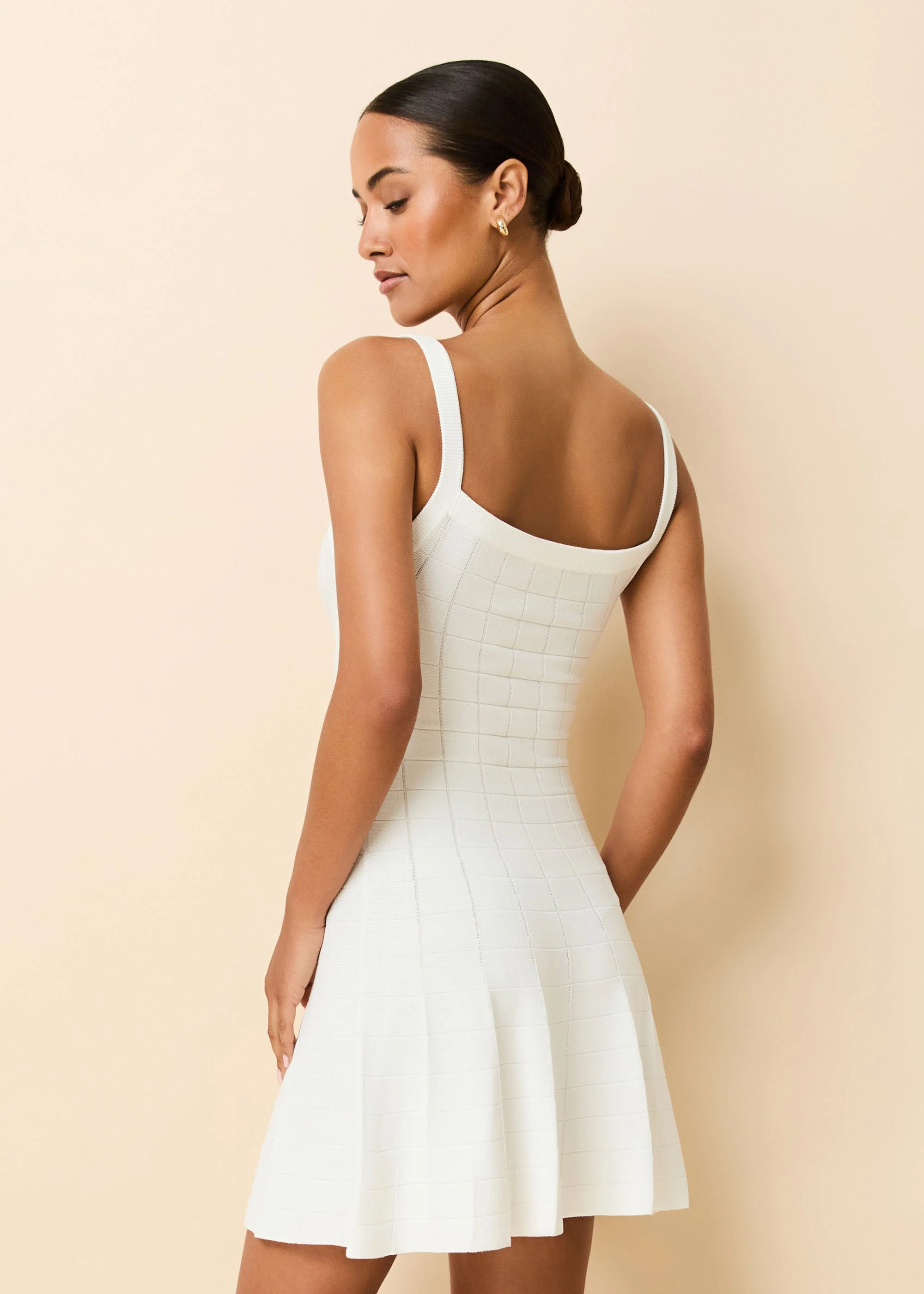 Lennon Mini Dress Grid Knit | Optic White - Image 4