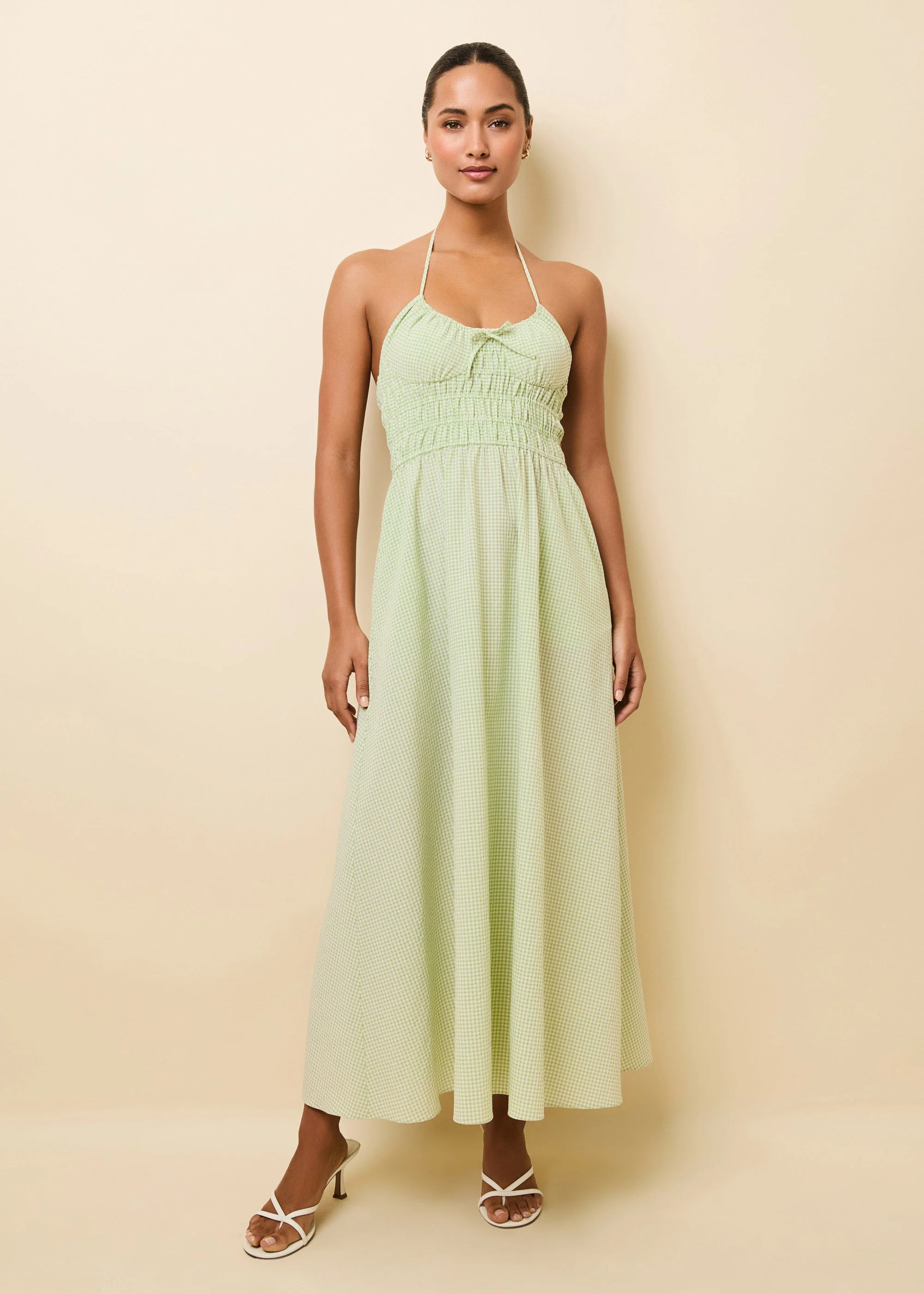 Lolita Halter Dress Seersucker | Matcha Gingham