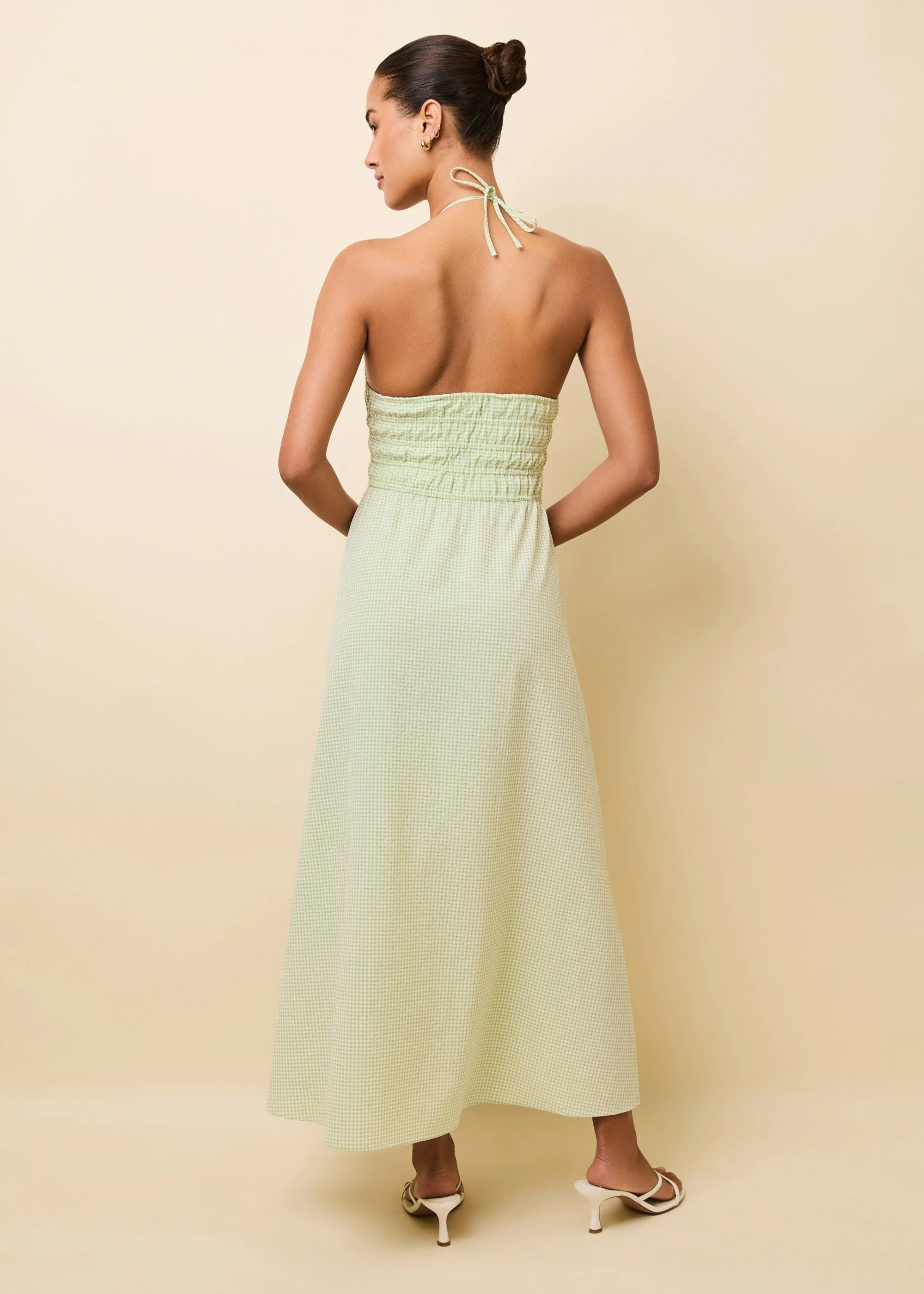 Lolita Halter Dress Seersucker | Matcha Gingham - Image 3