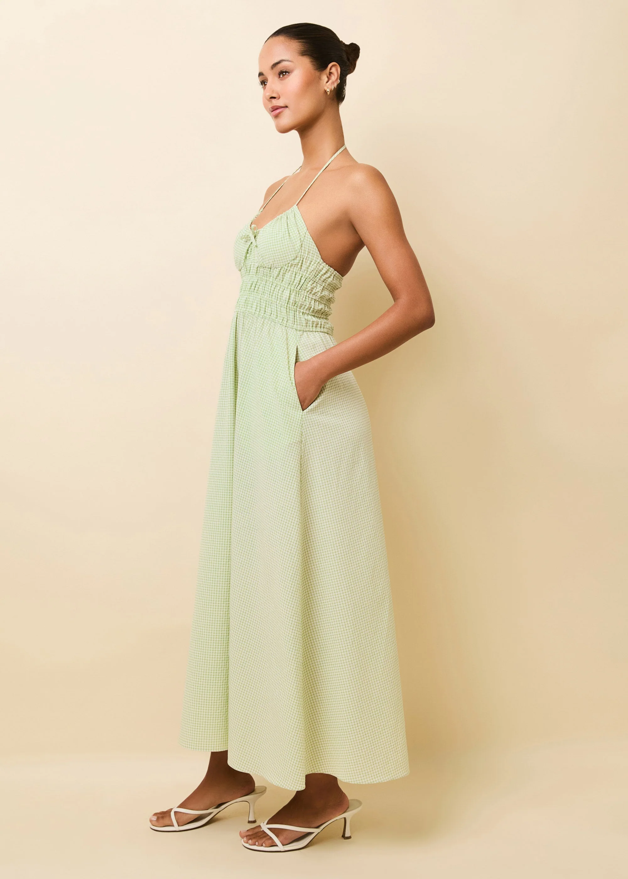 Lolita Halter Dress Seersucker | Matcha Gingham - Image 4