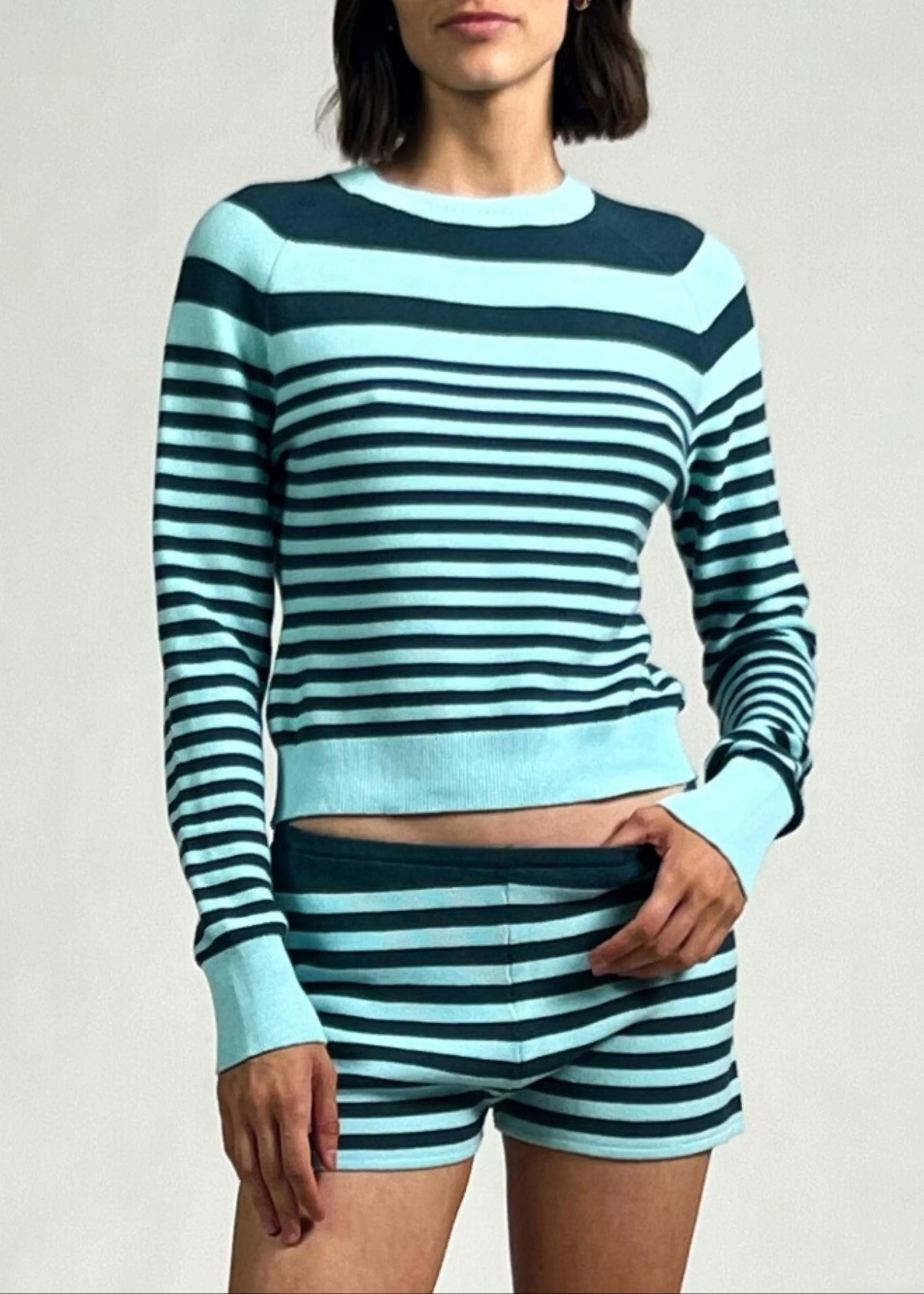 Manny Sweater | Evergreen / Sky Stripe
