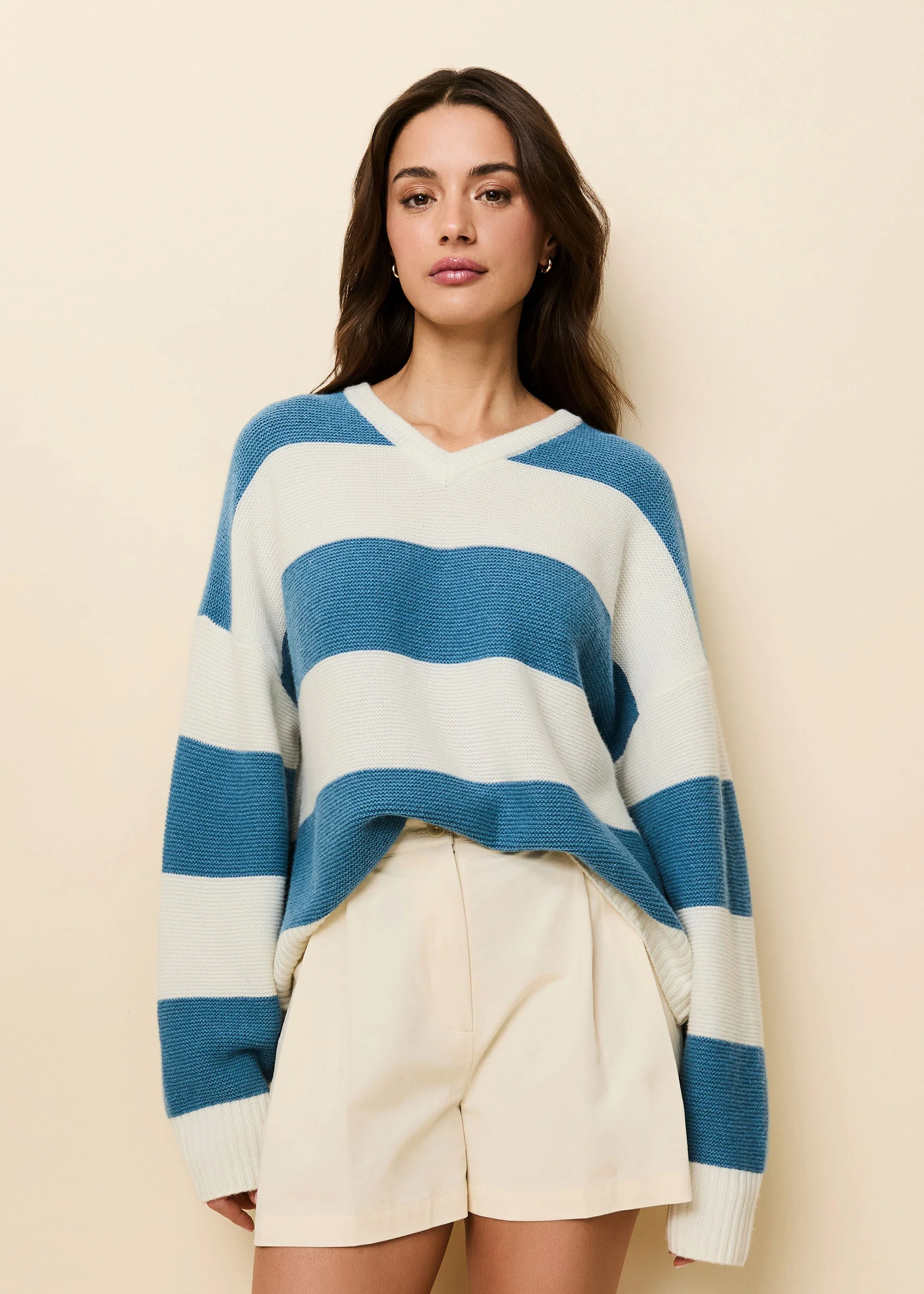 Reva Cashmere Sweater | French Blue / Brule Stripe
