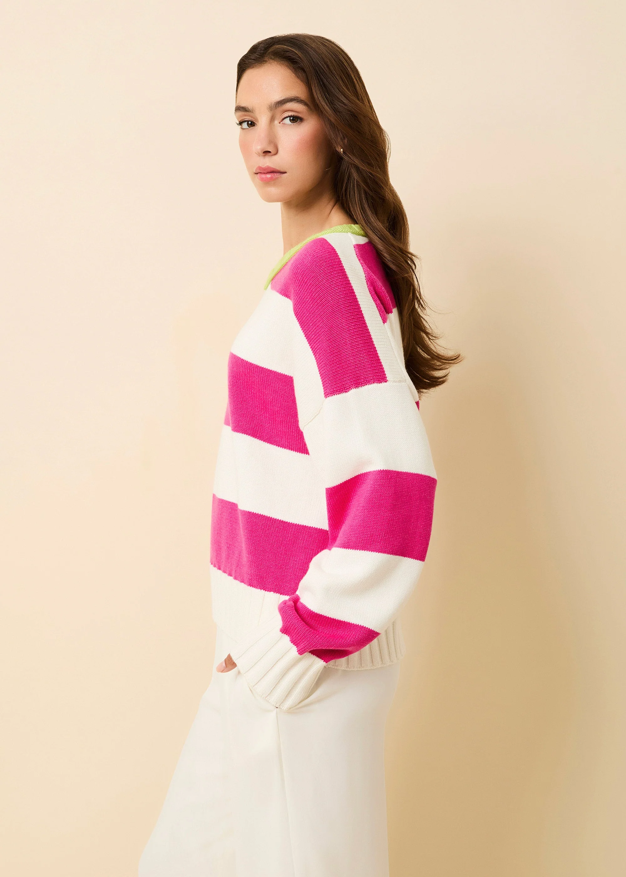 Reva Sweater Cotton Paradis | Paradise Pink / Sour Apple - Image 2