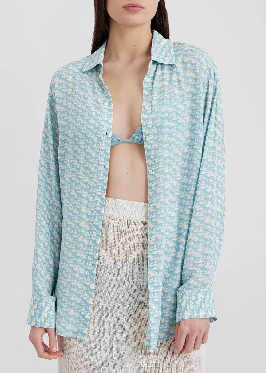 Delmore Button Down Shirt | Horse Print Hazy Blue