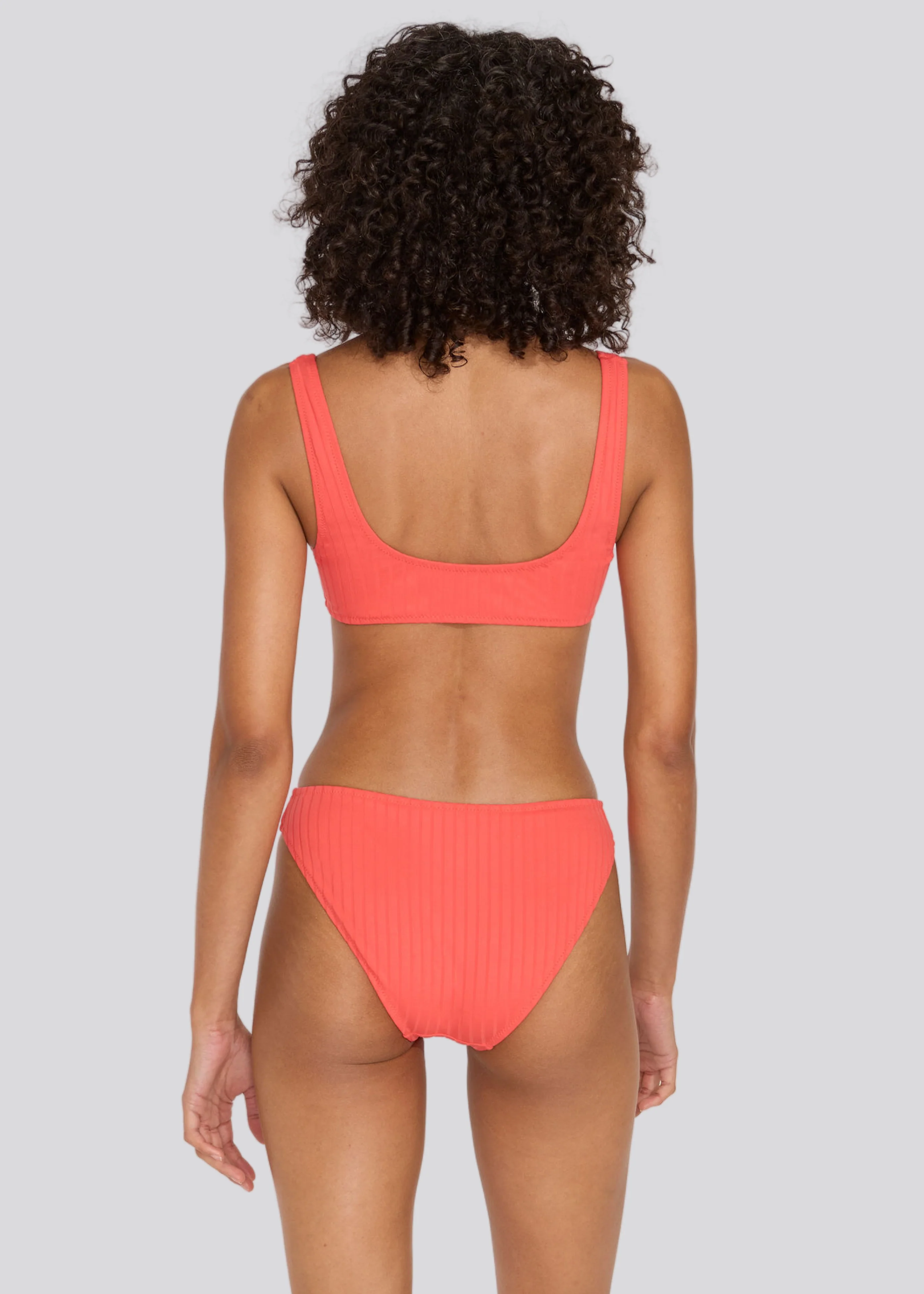 Elle Ribbed Bikini Bottom | Hot Coral