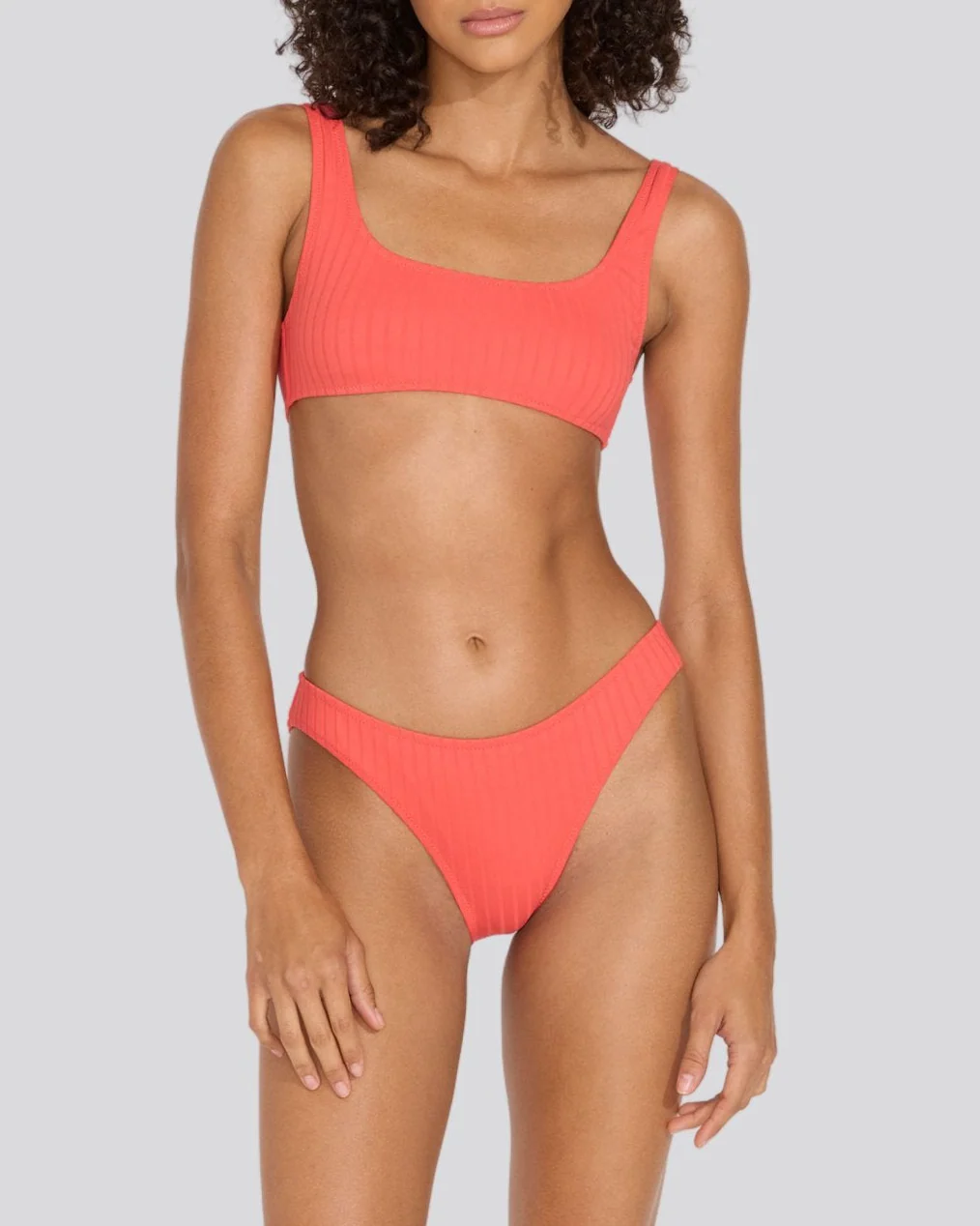 Elle Ribbed Bikini Bottom | Hot Coral - Image 2