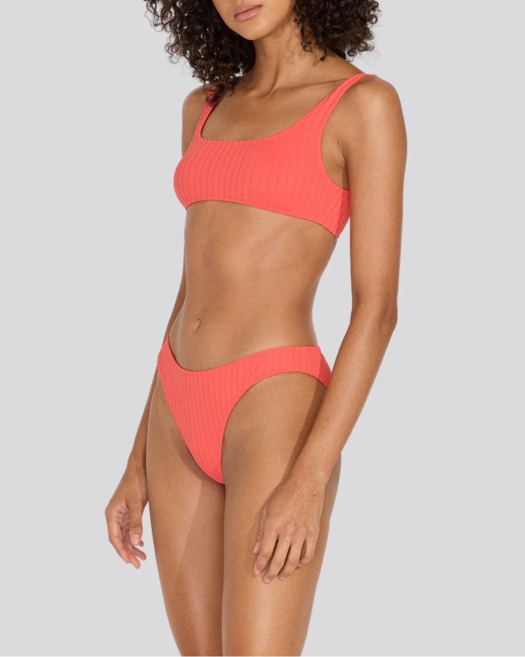 Elle Ribbed Bikini Bottom | Hot Coral - Image 3