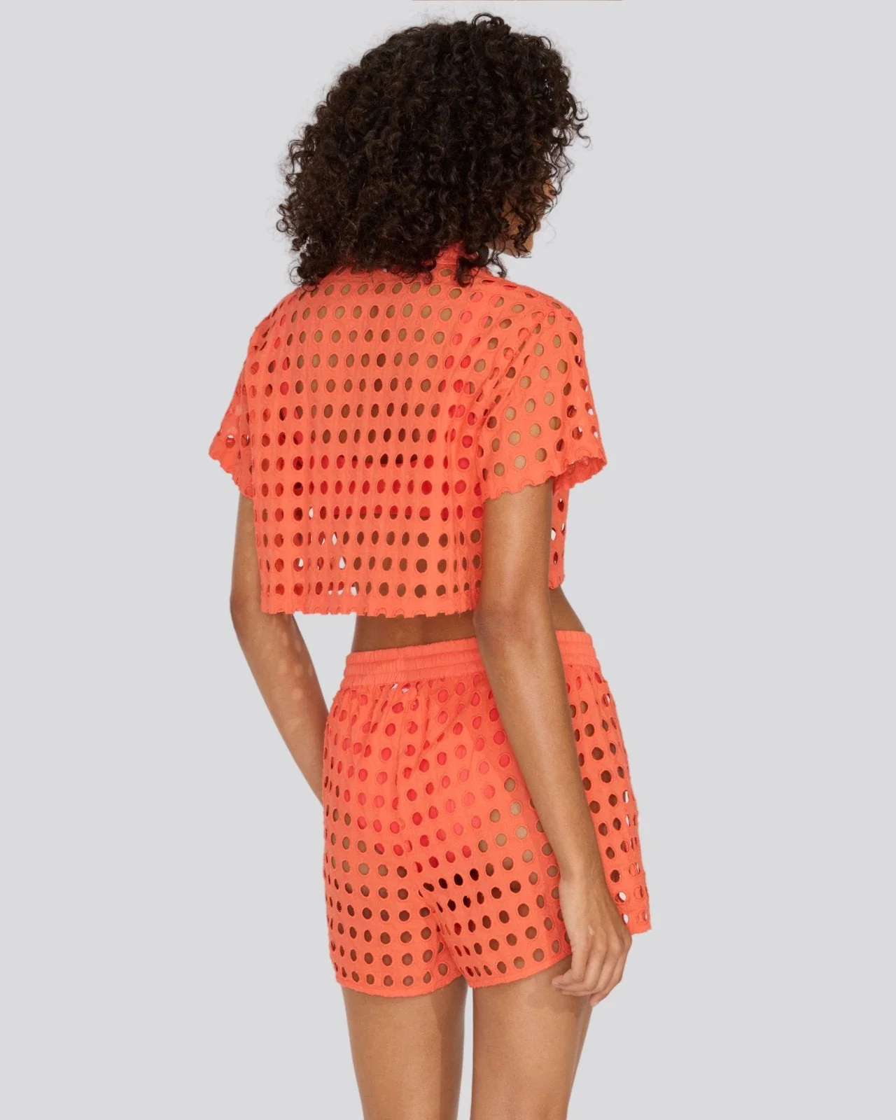 Eyelet Cropped Cabana Shirt | Hot Coral - Image 2
