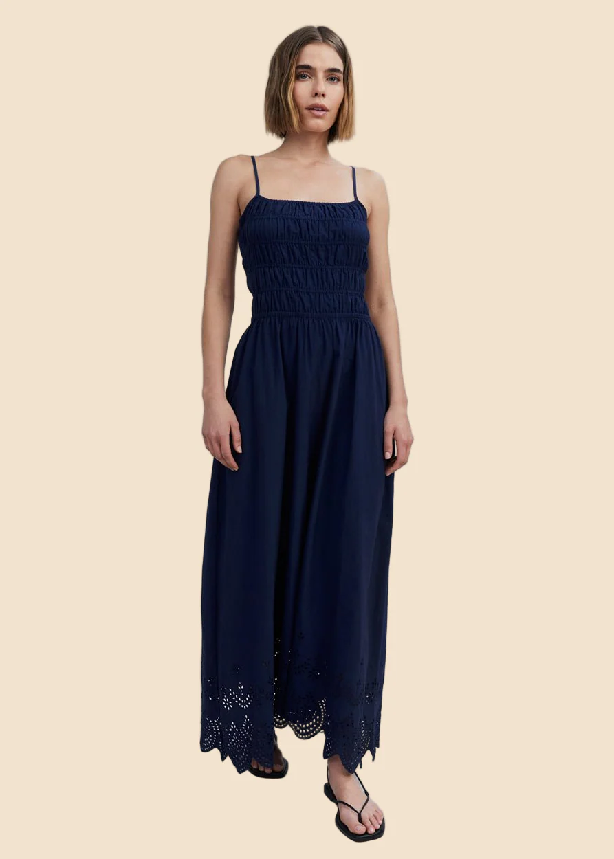 Delta Midi Dress Eyelet Hem | French Navy