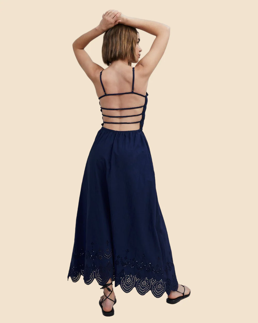 Delta Midi Dress Eyelet Hem | French Navy - Image 2