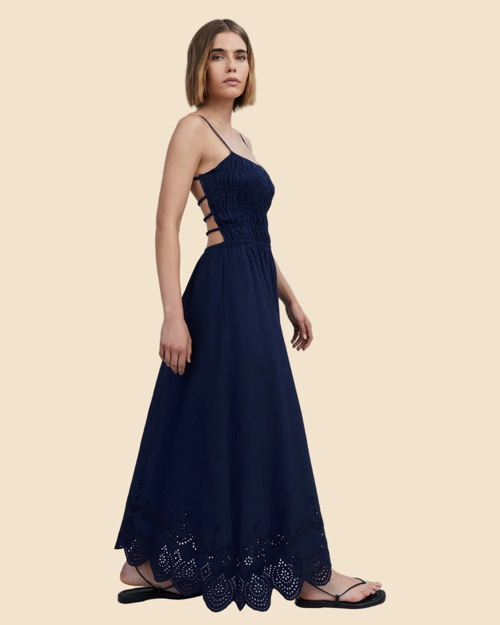 Delta Midi Dress Eyelet Hem | French Navy - Image 3