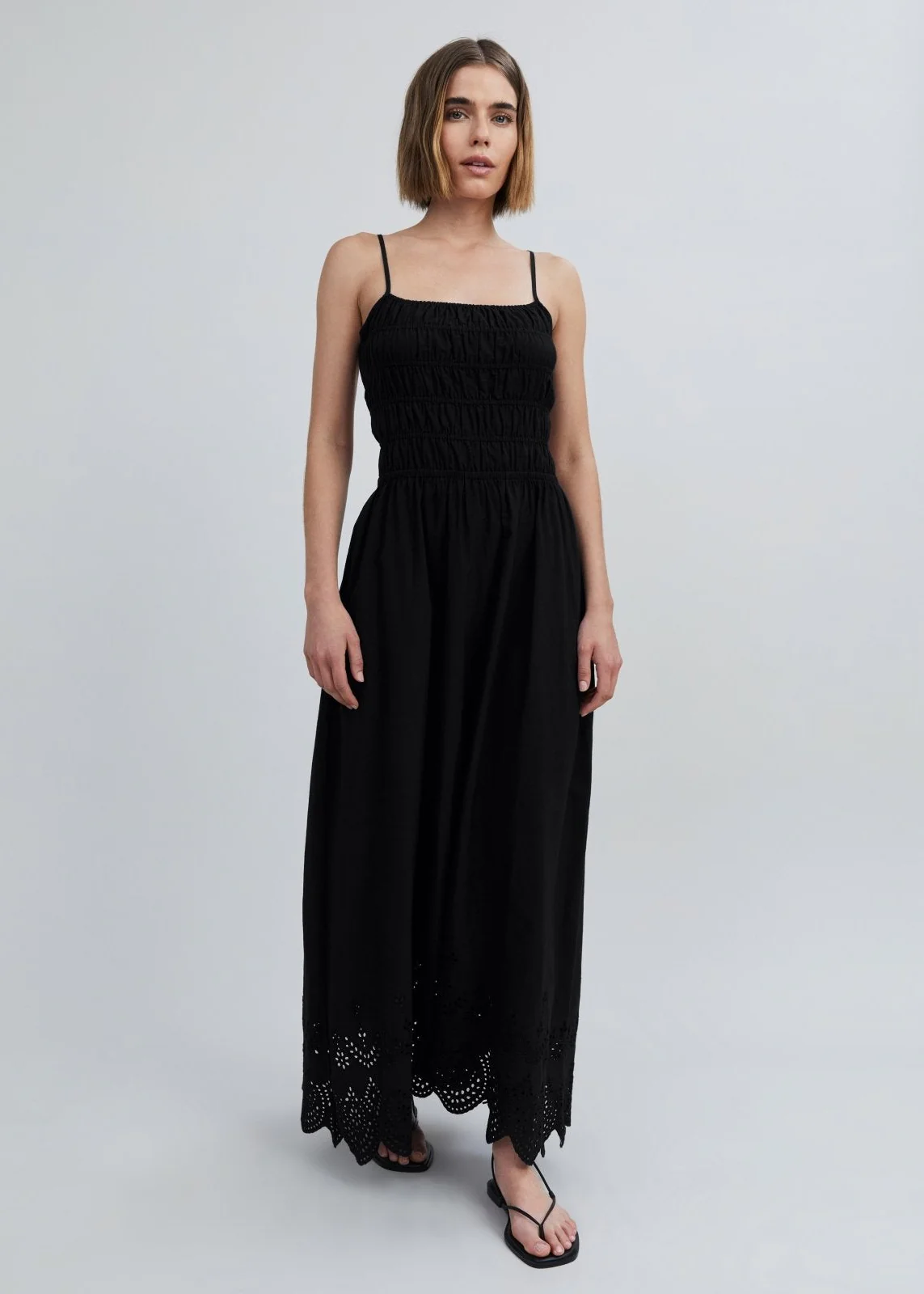 Eyelet Delta Midi Dress | Noir