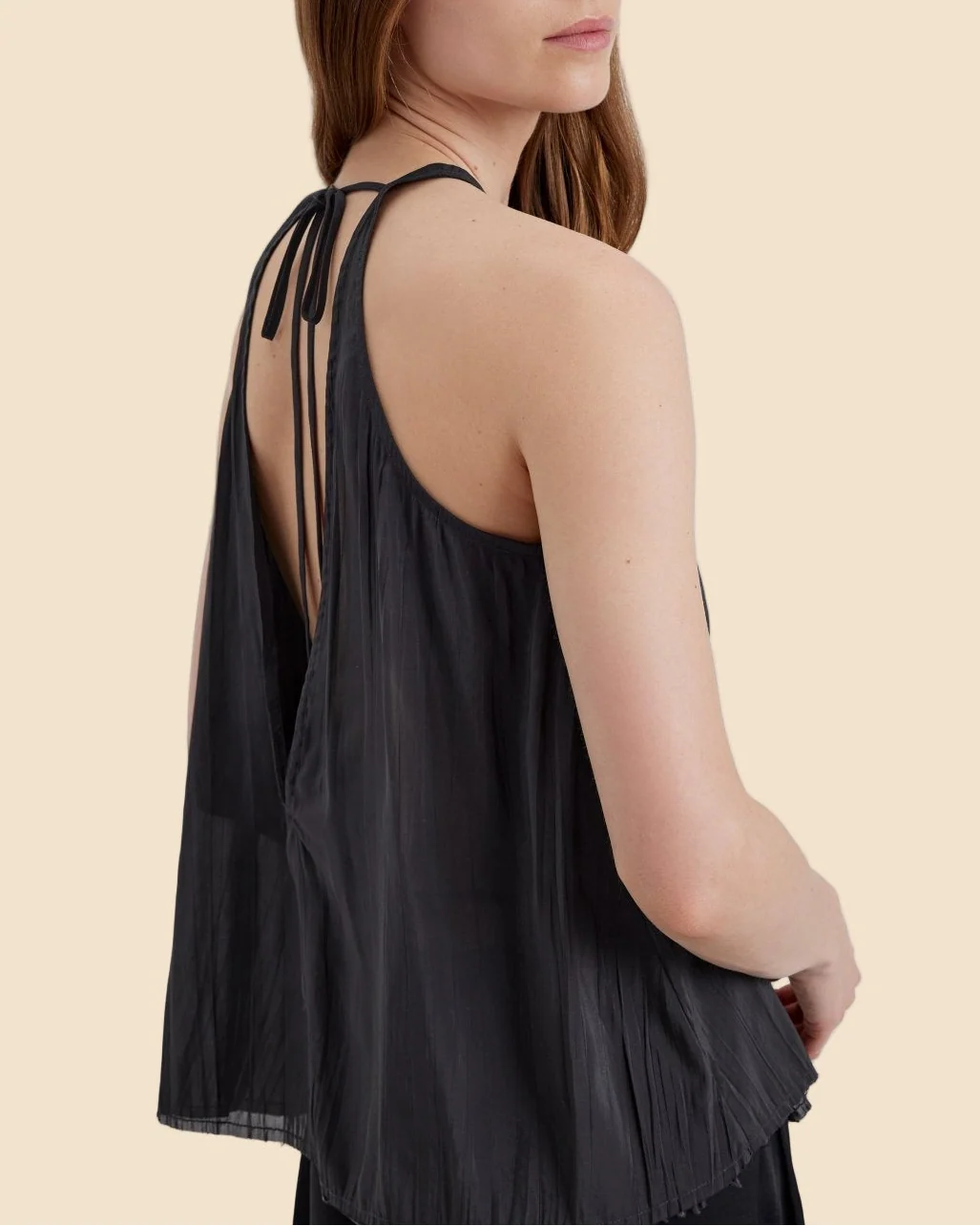 Milly Sleeveless Tie Neck Top | Noir - Image 3